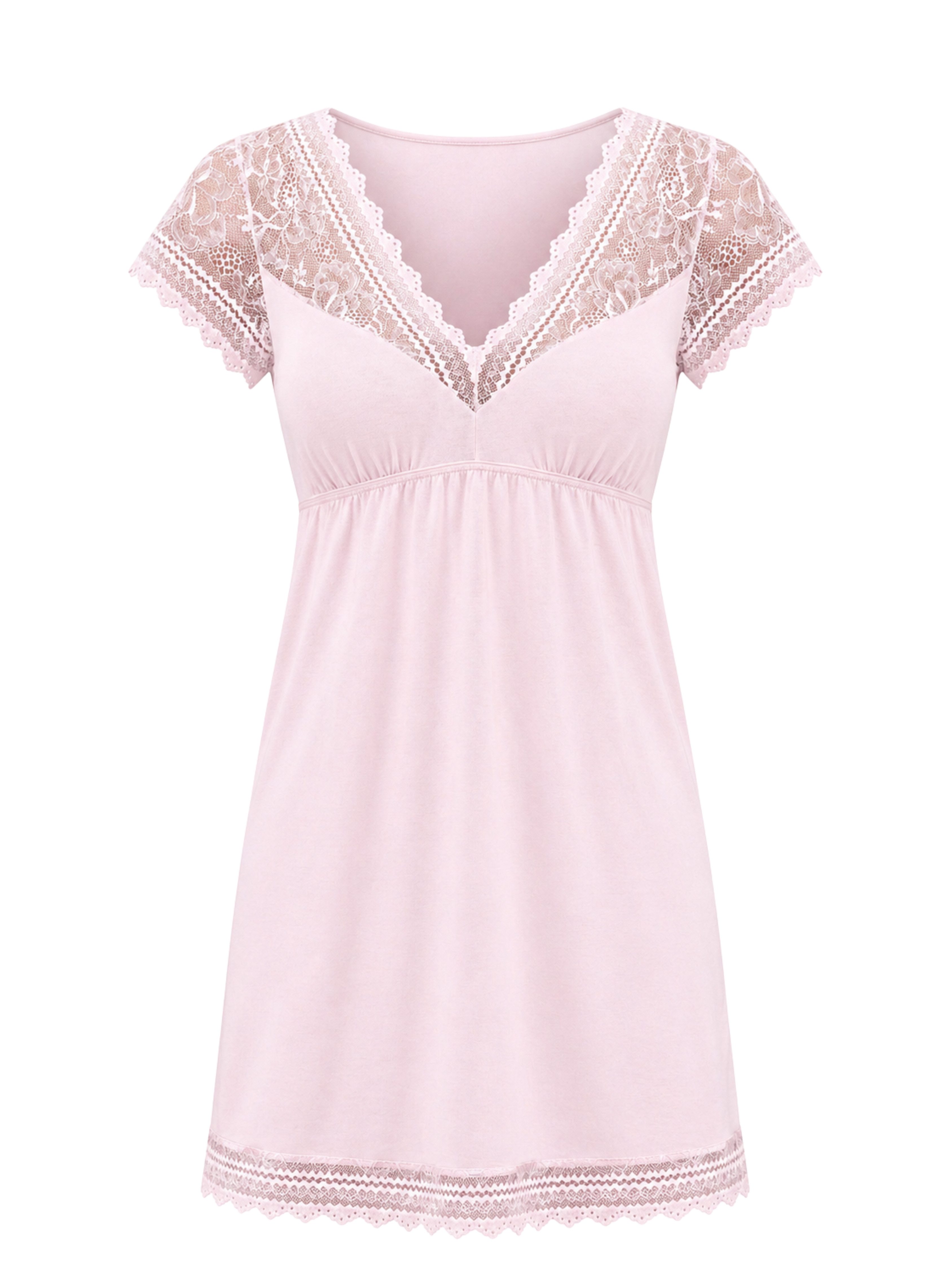 Donna Nachthemd Damen Neglige mit Spitze in Powder-Pink seidig weicher Viskose-Jersey, feminin & elegant, Made in Europe