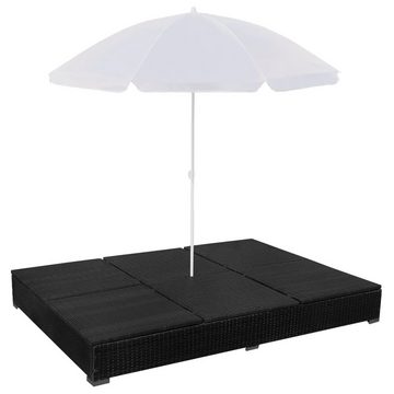 vidaXL Wellnessliege Outdoor-Loungebett mit Sonnenschirm Polyrattan Schwarz Gartenliege Son