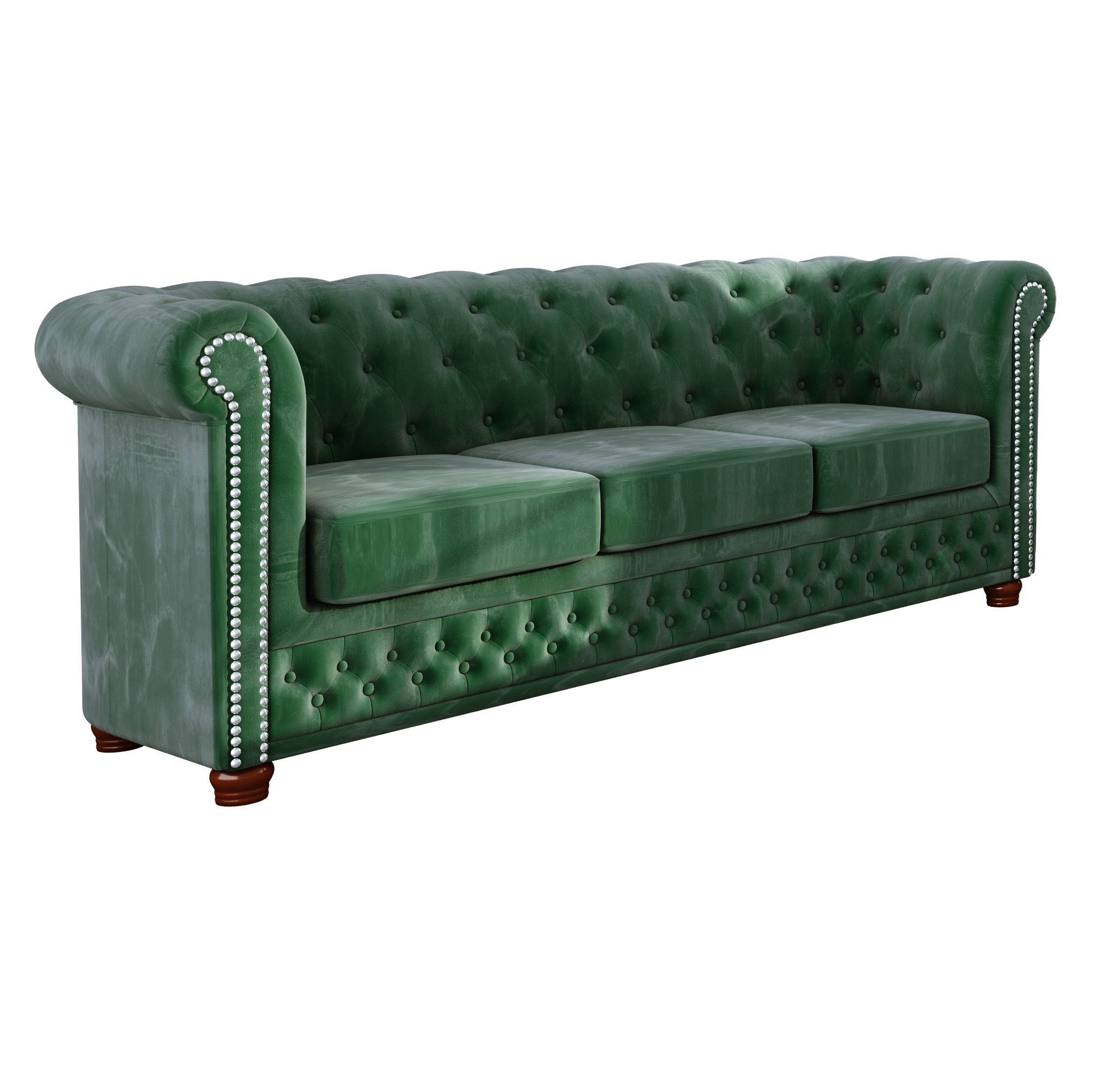 2-Sitzer-Sofa, 3-Sitzer-Sofa, 3+2+1, (1x 1x Sessel), mit Möbel S-Style Flasche Wellenfederung 1x Leeds Polstergarnitur Chesterfield grün