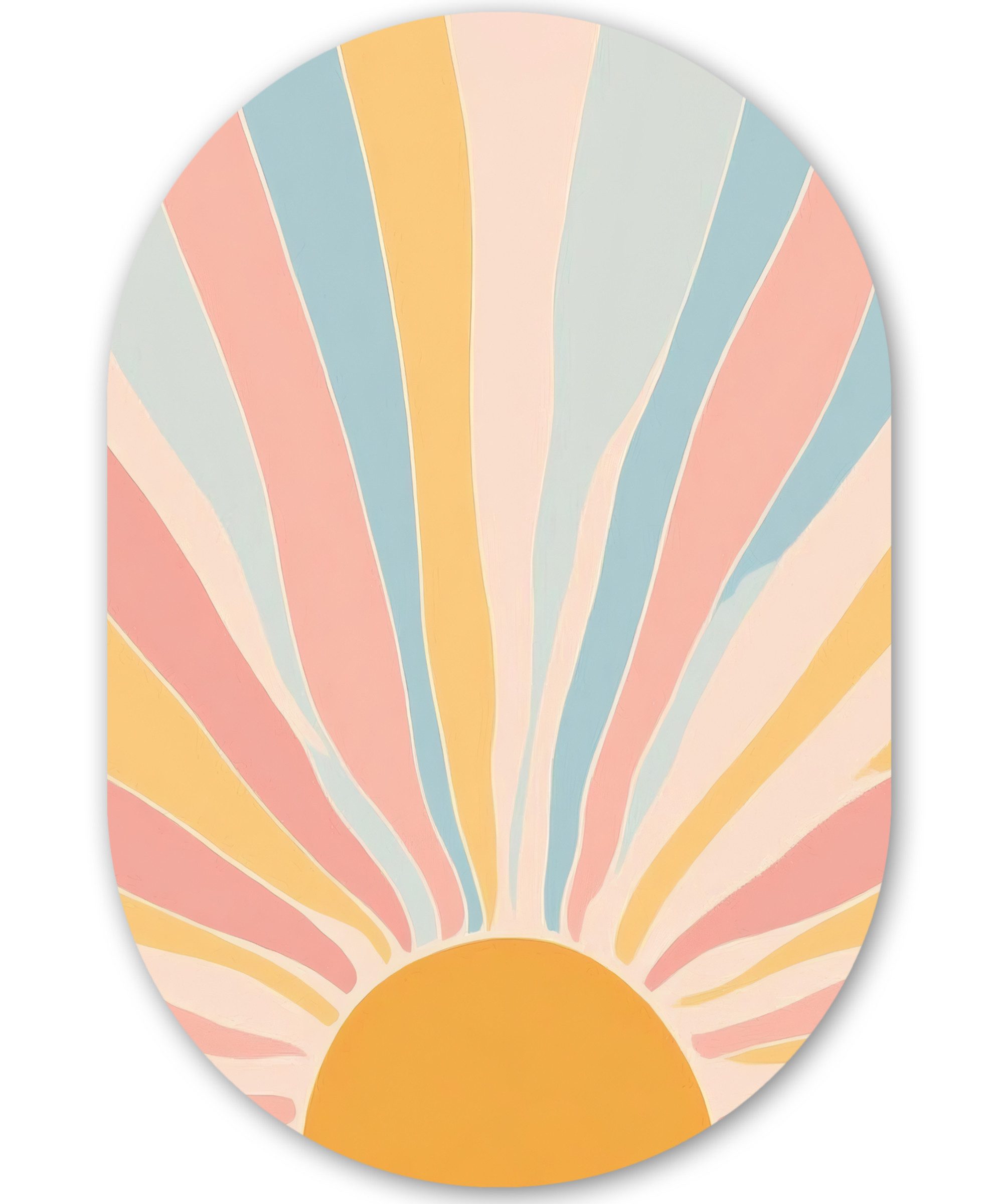 MuchoWow Gemälde Illustration - Sonne - Pastellfarben, Fotodruck (1 St), Wandbild Oval, Wohnzimmer oder Schlafzimmer Wanddekoration, 40x60 cm