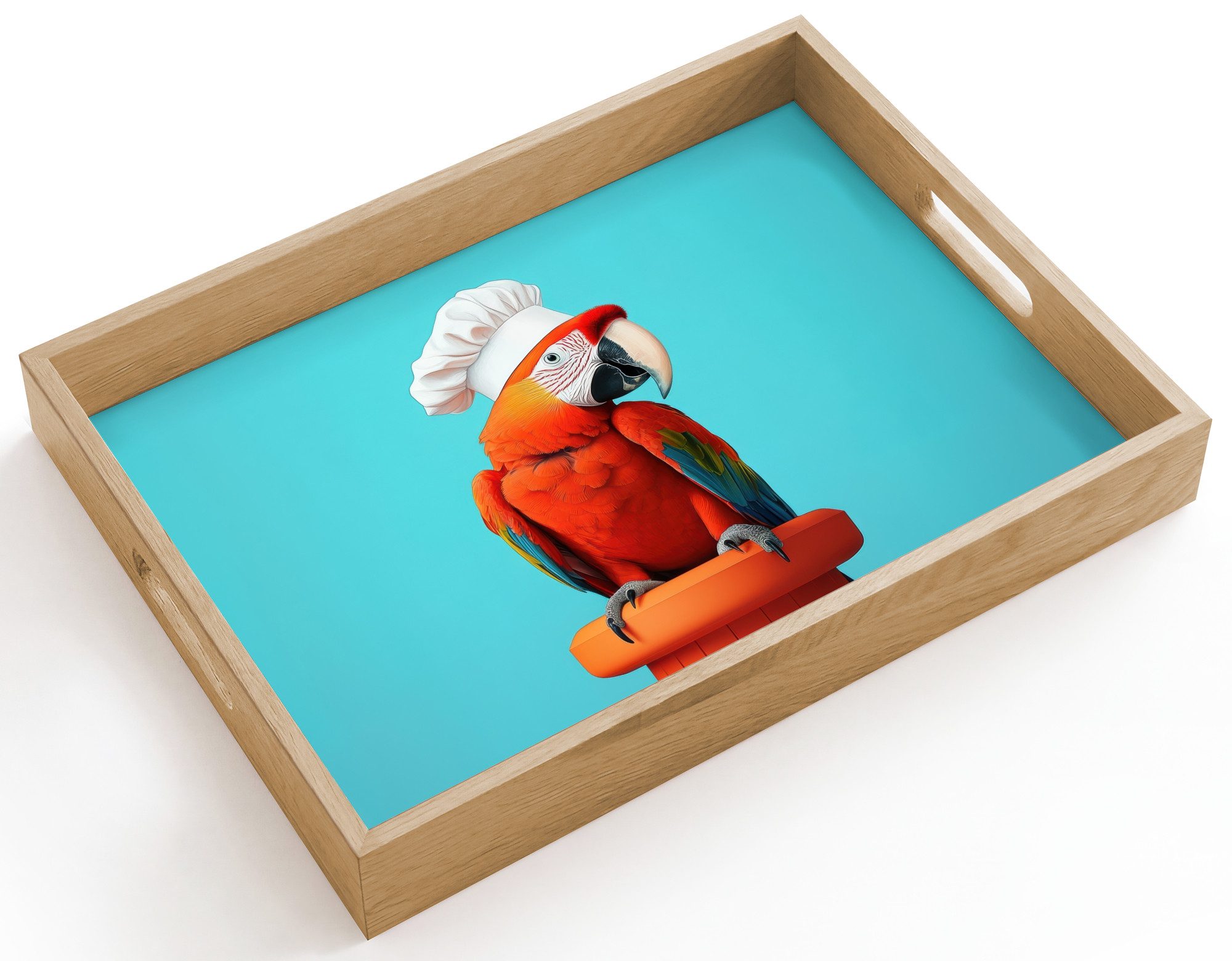 OnlyWow Tablett Rechteckig mit Henkel Ara - Kochmütze - Sockel - Lustig, Eichenholz, (1-tlg), Siervierplatte, Tray, Frühstücksbrett