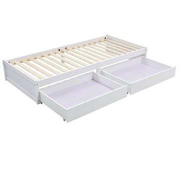FUROKOY Kinderbett Kinderbett 90X200cm mit Lagerraum,Plattformbett mit 2 Schubladen, Einzelbett aus Holz mit Bettkasten weiß