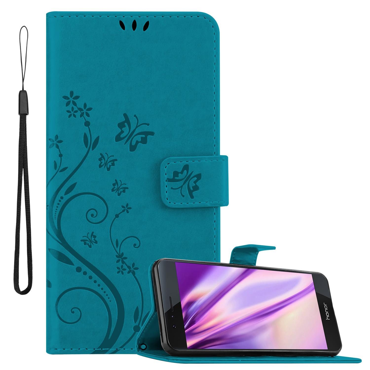 Cadorabo Handyhülle für Honor 8 / 8 PREMIUM Hülle Honor 8 / 8 PREMIUM, Hülle Schutzhülle Blumen Flower mit Standfunktion Kartenfach Magnet