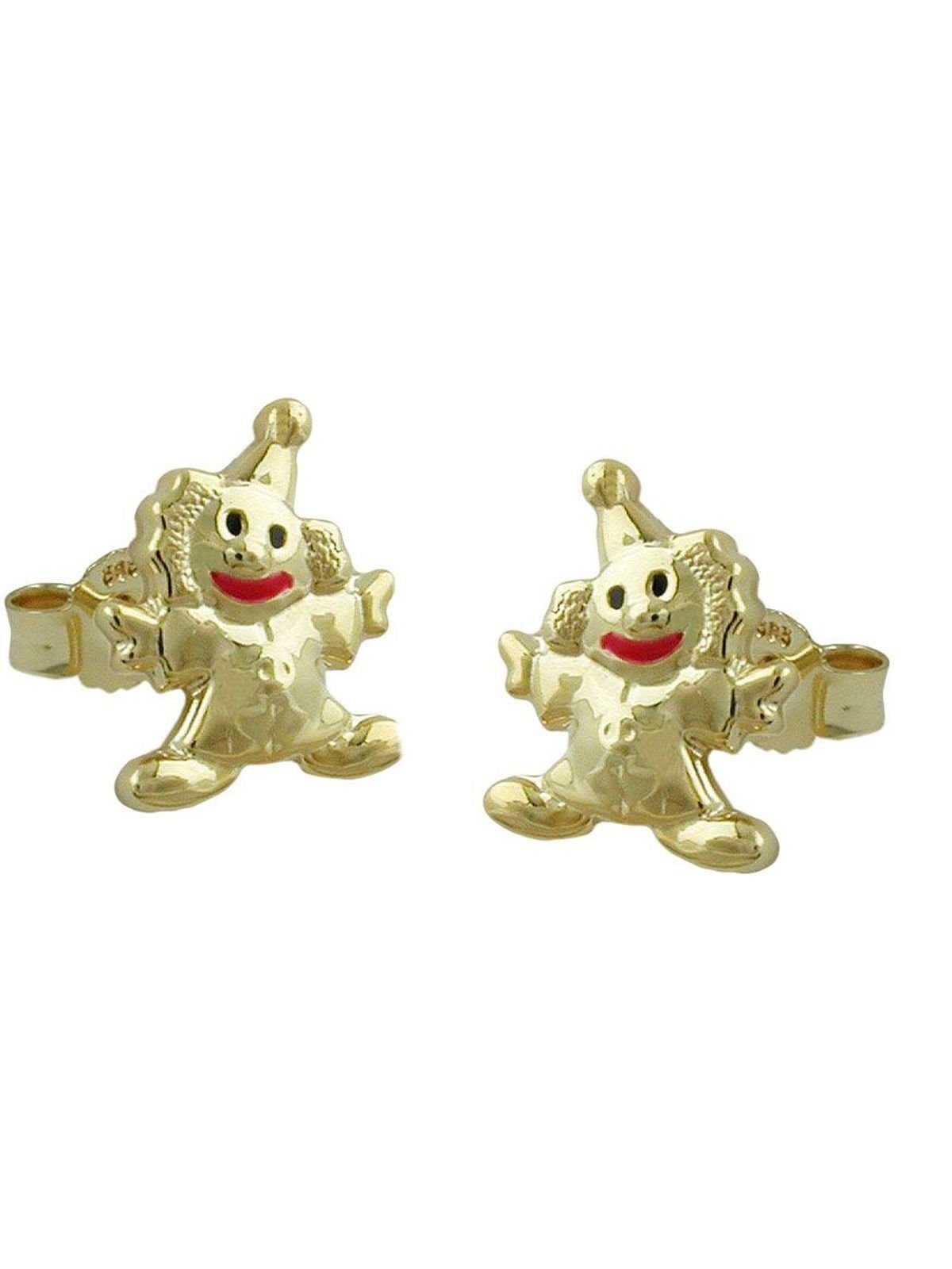 Gallay Paar Ohrstecker Ohrring 8x6mm Clown glänzend farbig lackiert 9Kt GOLD (1-tlg)