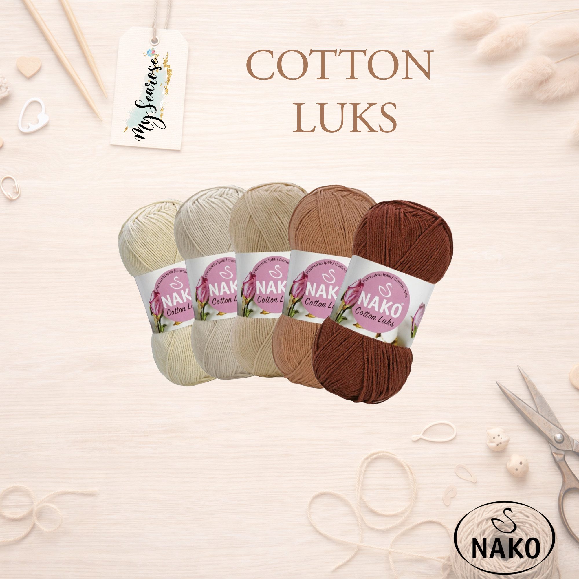 NAKO 5 x NAKO Cotton Luks Häkelwolle, 330 m