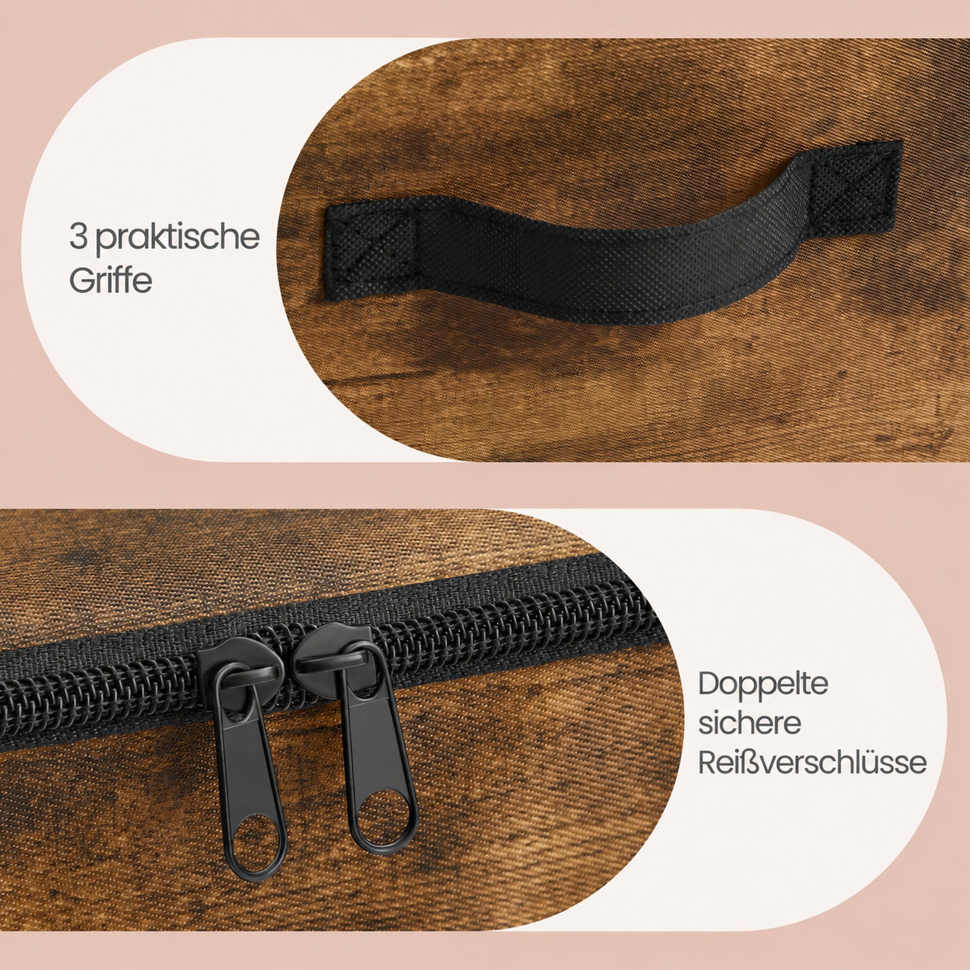SONGMICS Aufbewahrungsbox mit Griffen, Kleidung Organizer, Vliesstoff, 3er Set, 40 x 30 x 25 cm,faltbare Stoffbox mit Deckel – Bild 5 von 5
