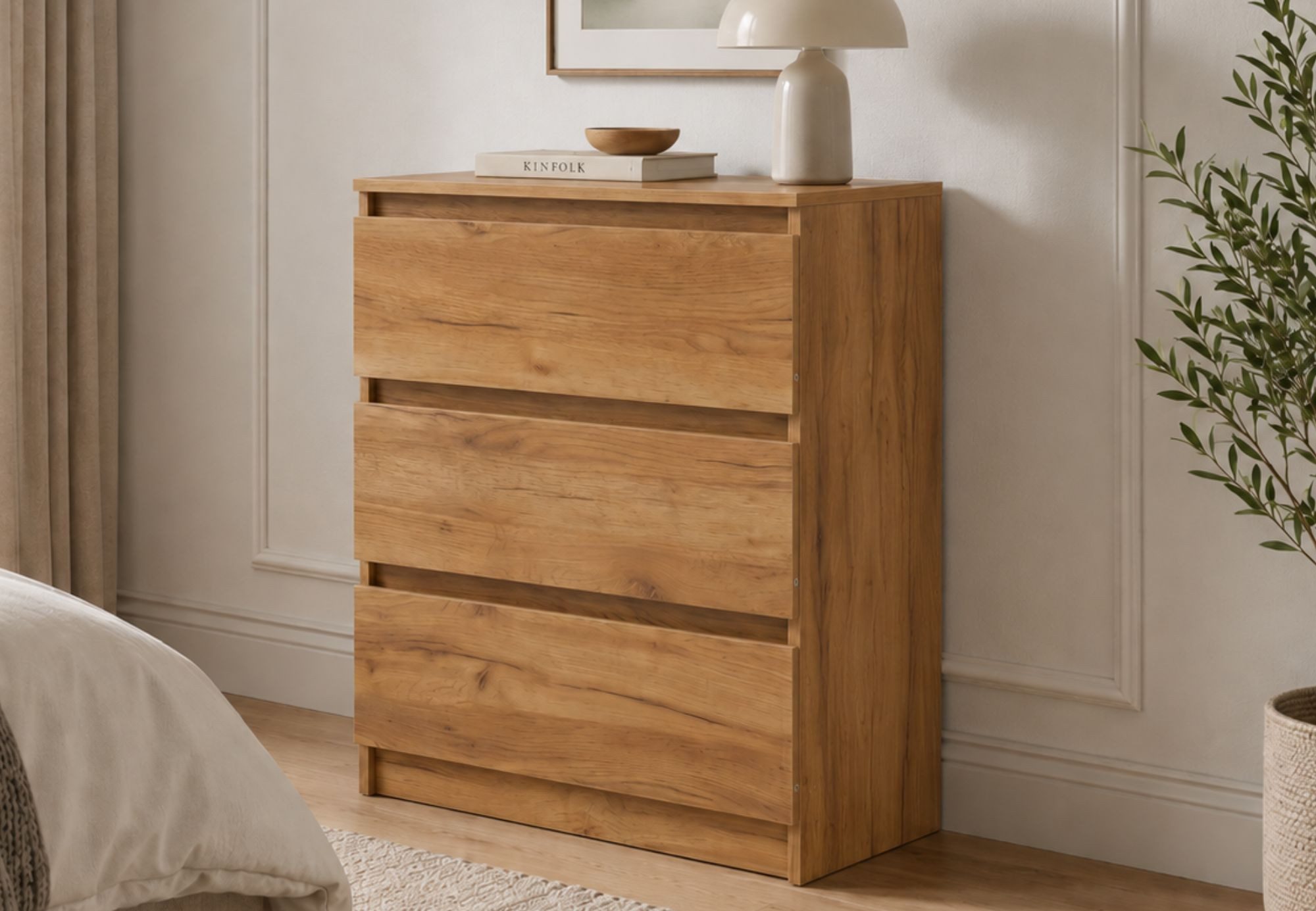 Home Collective Kommode Sideboard mit Schubladen Schubladenschrank Kommodenschrank, modern & vielseitig, mit 3 grifflosen Schubladen Craft-Eiche