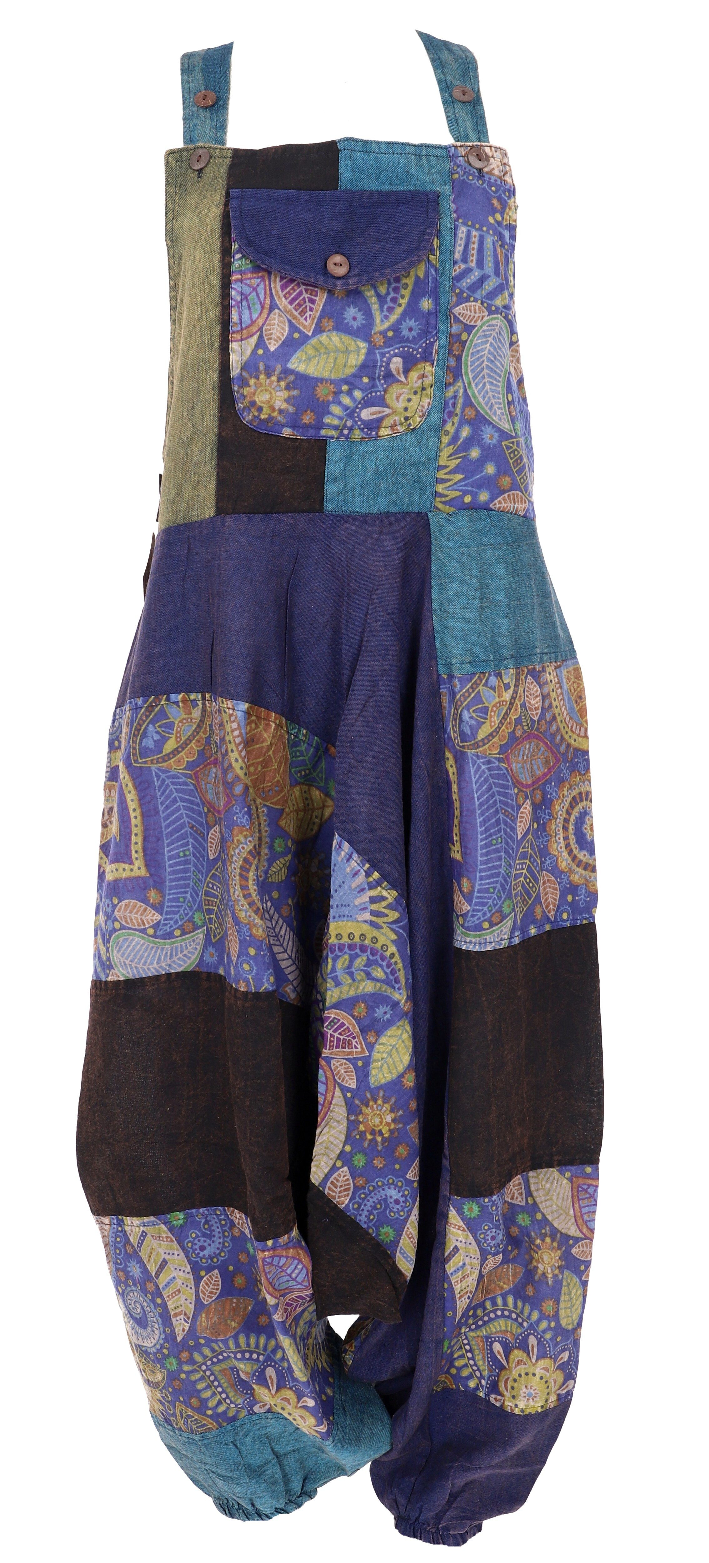 Guru-Shop Relaxhose Unikat Patchwork Boho Latzhose, bunter.. Ethno Style, alternative Bekleidung