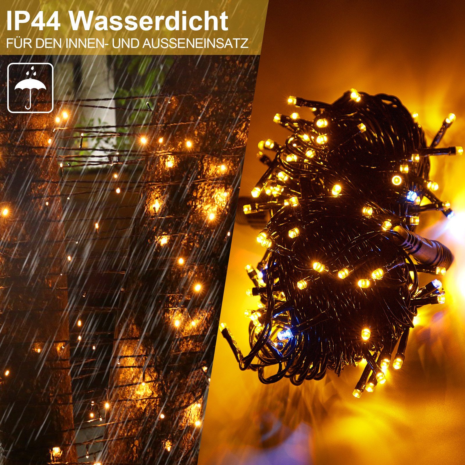 mit Außen Lichterkette LED Gelb 156-flammig, for Weihnachten LED-Baummantel Innen 20m 3M-Verlängerungskabel Rosnek Baum, Garten Party
