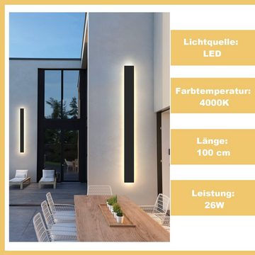 ZMH LED Außen-Wandleuchte Innen/Außen: 100CM Aussenlampe 26W 4000K Schwarz für Hauswand, LED fest integriert, 4000k, IP65 Wasserdicht, Treppenbeleuchtung, Schlafzimmer Treppenhaus