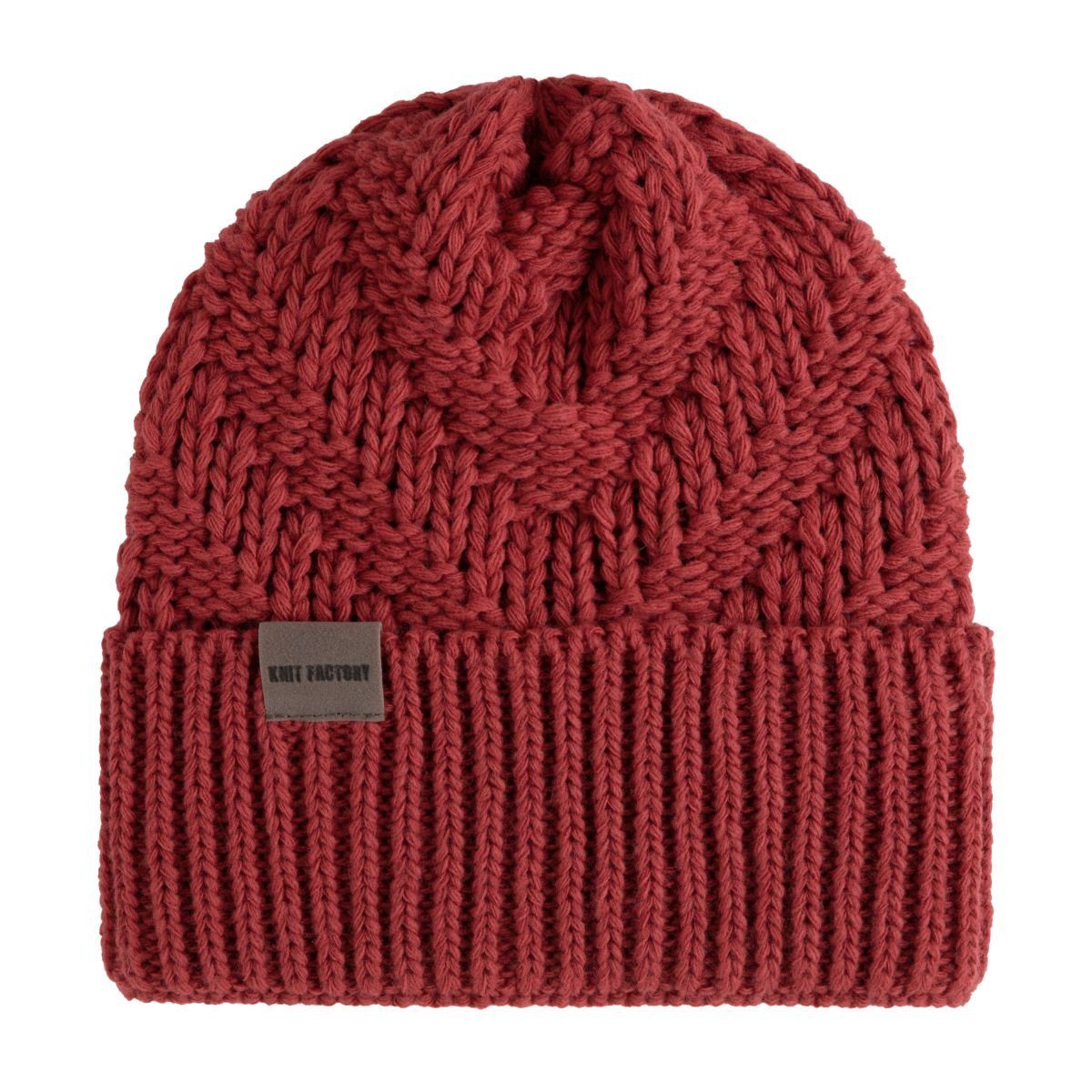 Knit Factory Strickmütze Sally Mützen One Size Glatt Rot (1-St) Mütze Strickmütze Kopfbedeckung Hut Wollmütze