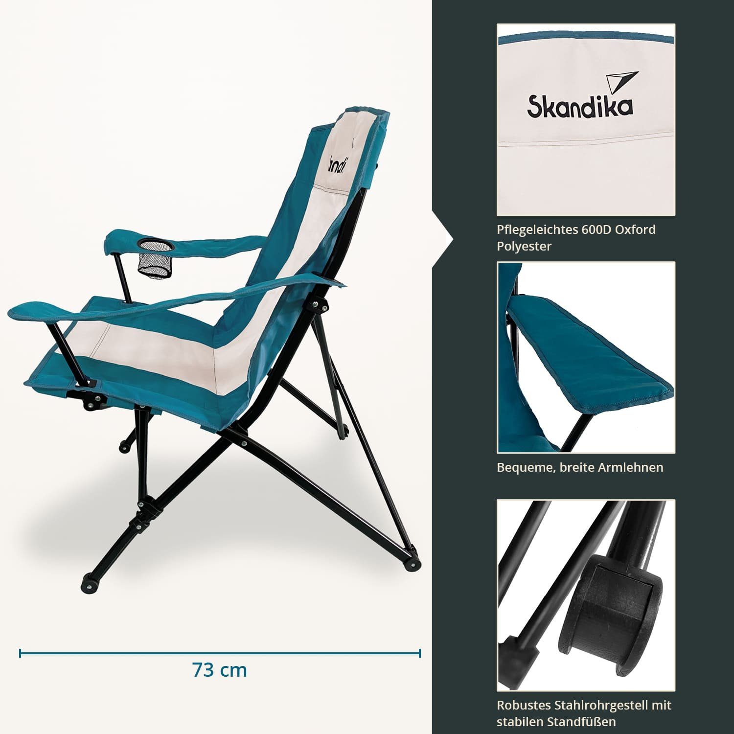Skandika Campingstuhl Kolari, Faltstuhl, Klappstuhl, Anglerstuhl, Gartenstuhl, Outdoor, Faltstuhl mit Getränkehalter, Tragetasche und Breiten Armlehnen