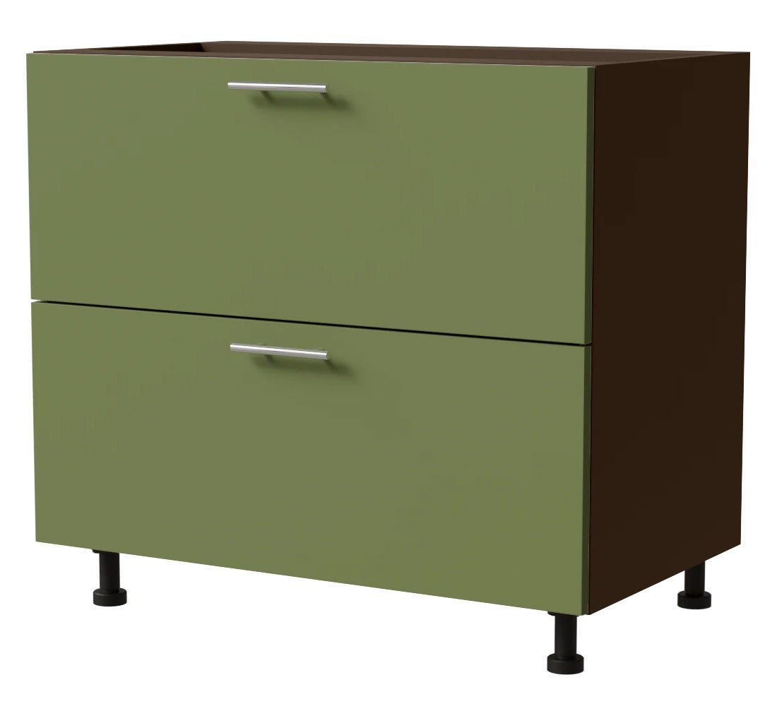 Feldmann-Wohnen Unterschrank Brerra (D2M/90, 2 Schubladen, Blum Metabox Teilauszug, 1-St., moderne Optik, lackierte Fronten, 90x50x82cm) lava / RAL 6025 farngrün matt