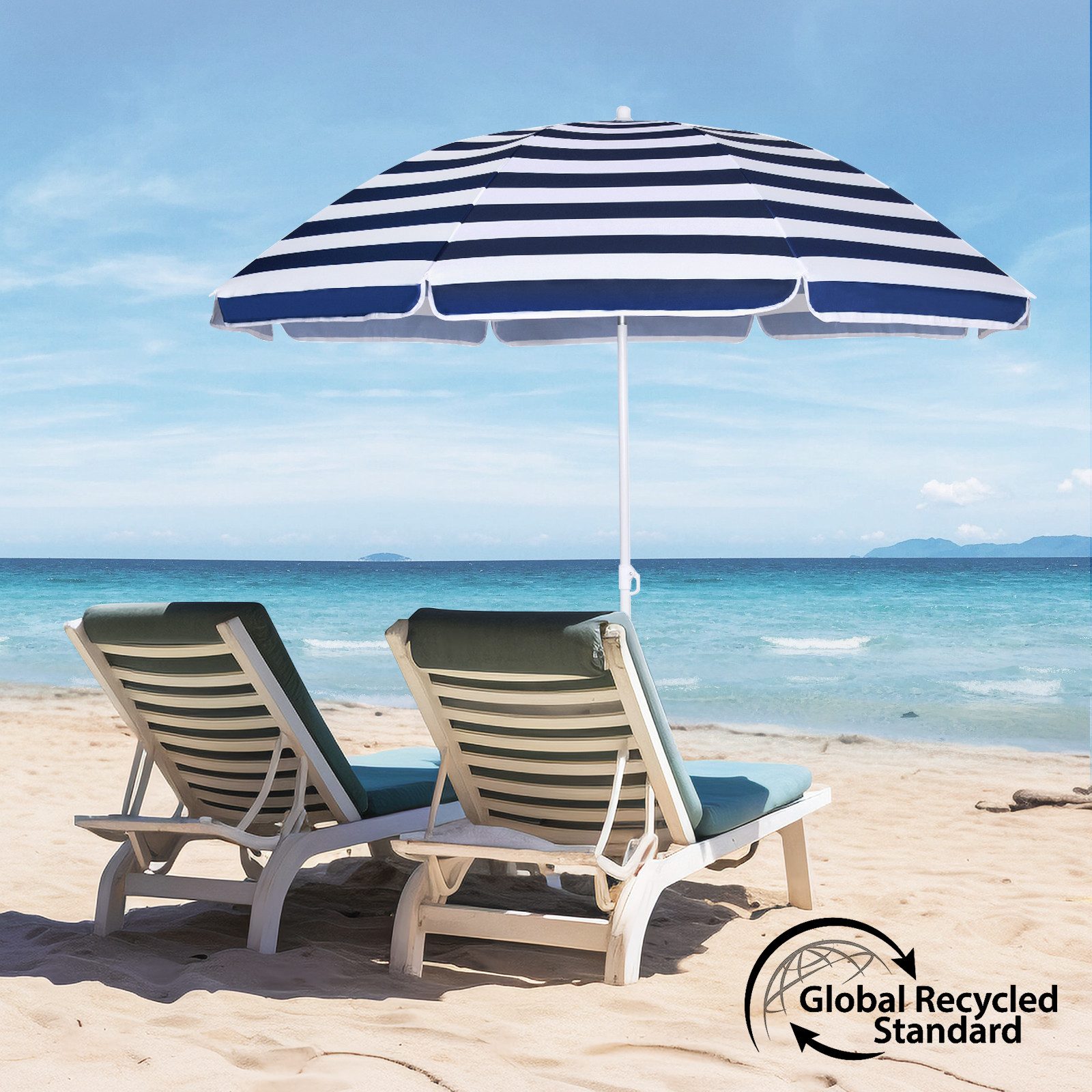 Sekey Sonnenschirm Ø 160 cm Balkonschirm Rund Strandschirm Sonnenschirm mit Schutzhülle, LxB: 160,00x160,00 cm, Neigungswinkel verstellbar, Höhe verstellbar, mit Tragetasche