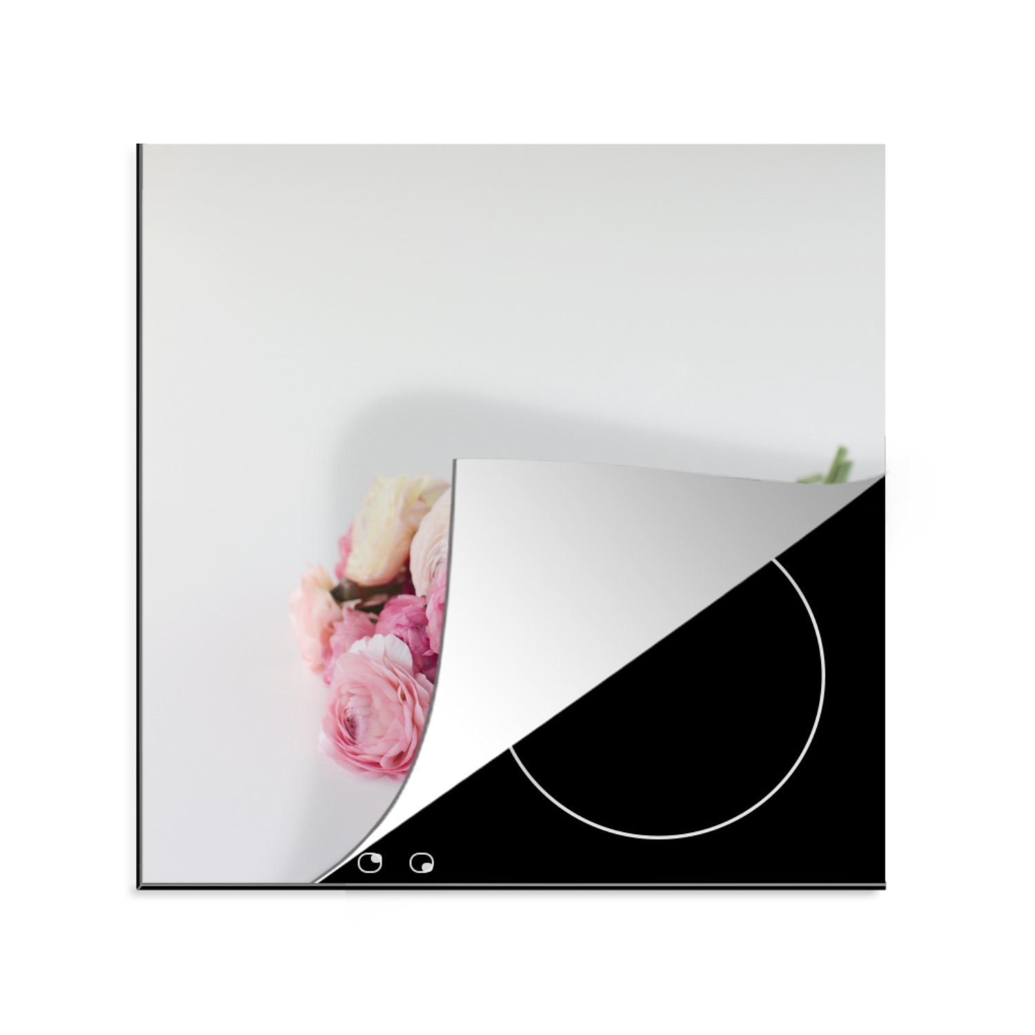 MuchoWow Herdblende-/Abdeckplatte Blumenstrauß aus hellen Butterblumen auf einem hellgrauen Hintergrund, Vinyl, (1 tlg), 78x78 cm, Ceranfeldabdeckung, Arbeitsplatte für küche