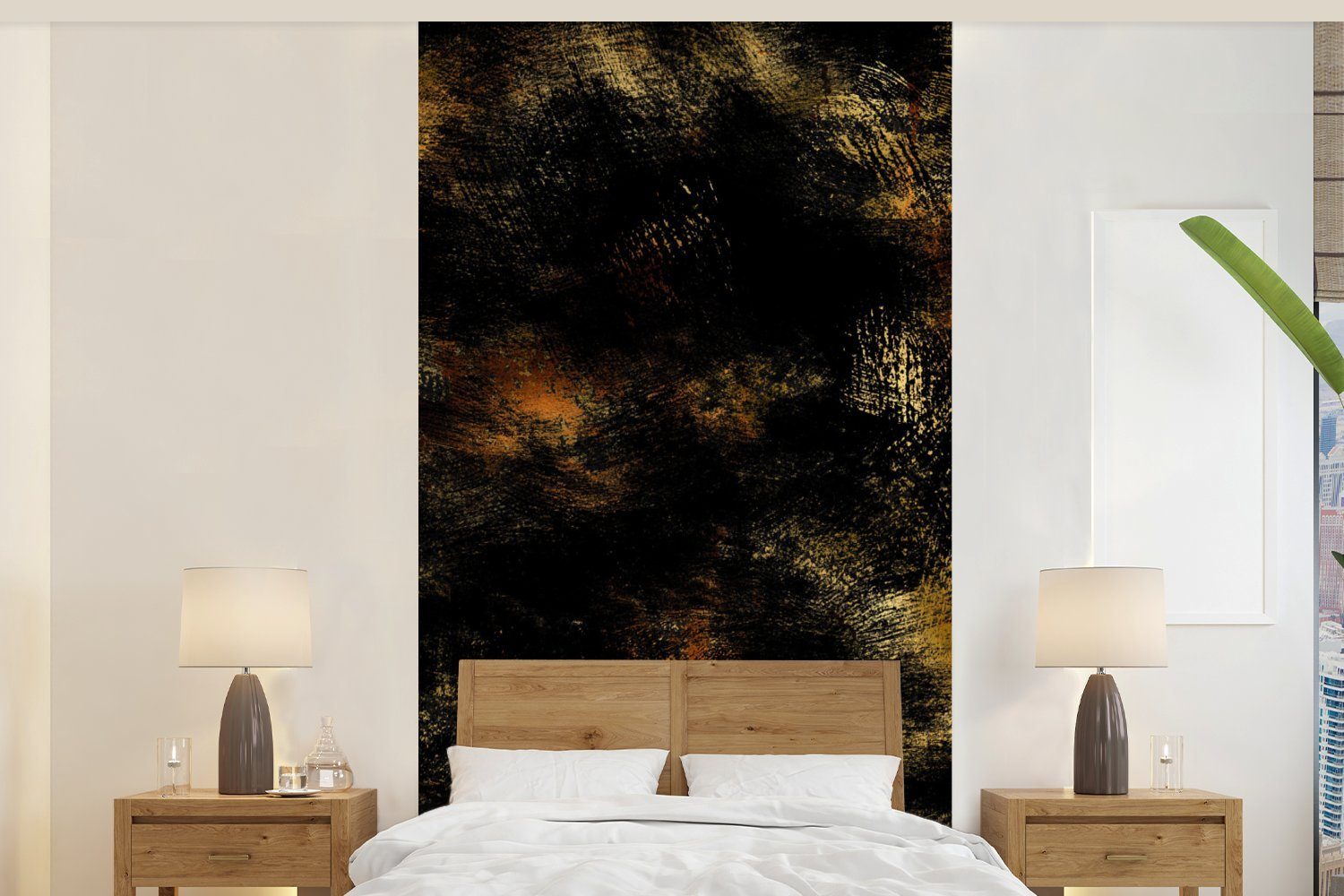 MuchoWow Fototapete Gold - Farbe - Abstrakt - Schwarz, Matt, bedruckt, (2 St), Vliestapete für Wohnzimmer Schlafzimmer Küche, Fototapete