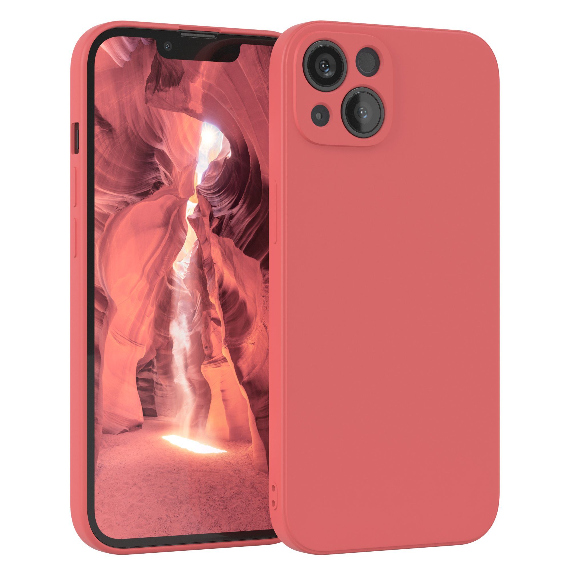 EAZY CASE Handyhülle für Apple iPhone 13 Hülle Silikon 6,1 Zoll, Schutzhülle mit Kameraschutz stoßfest telefonhülle Matt Rot / Hellrot
