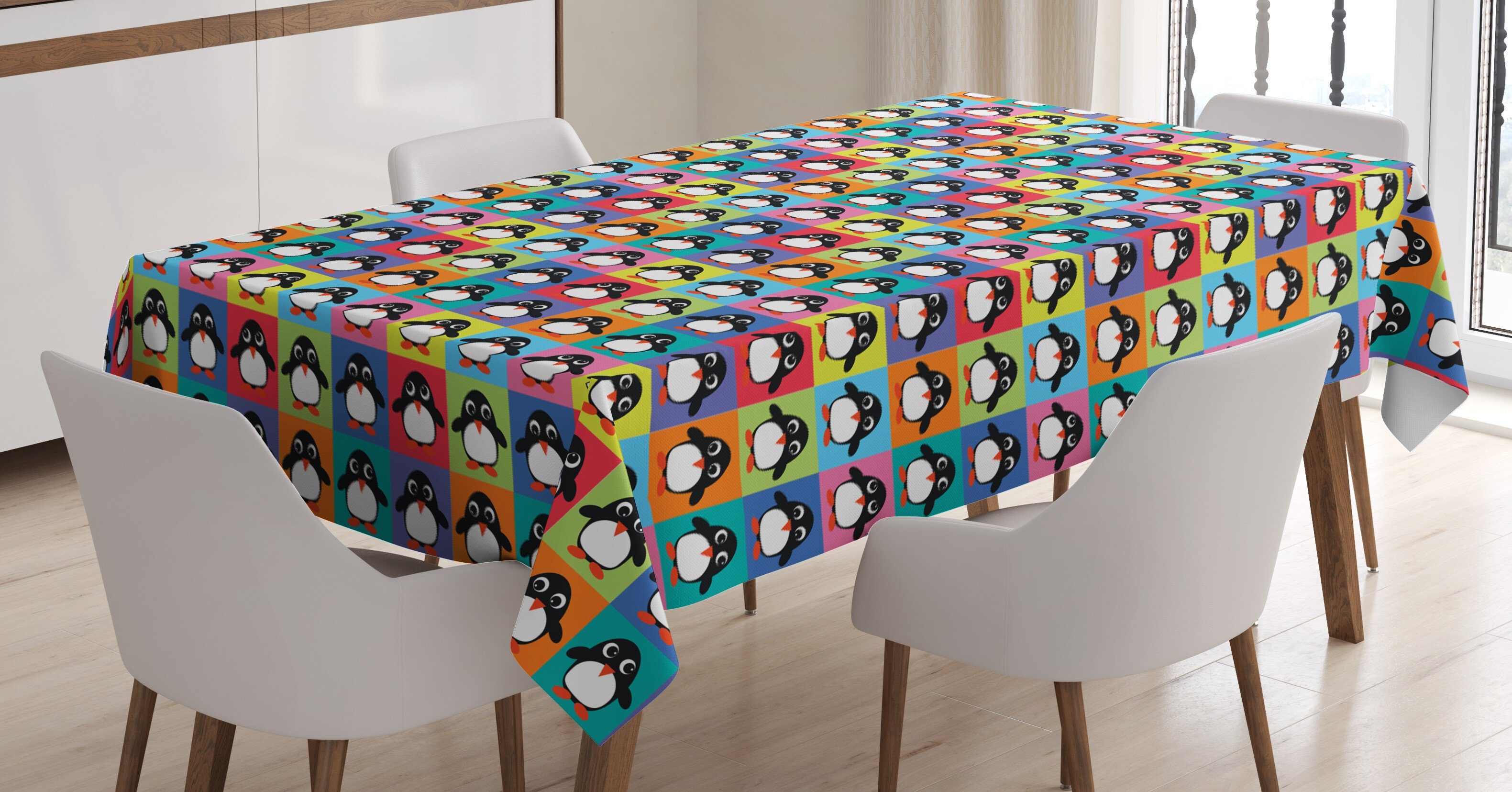 Bunte Tischdecke Farbfest Außen Farben, Pinguin Für Bereich Waschbar Rahmen Abakuhaus den Klare geeignet Tiere