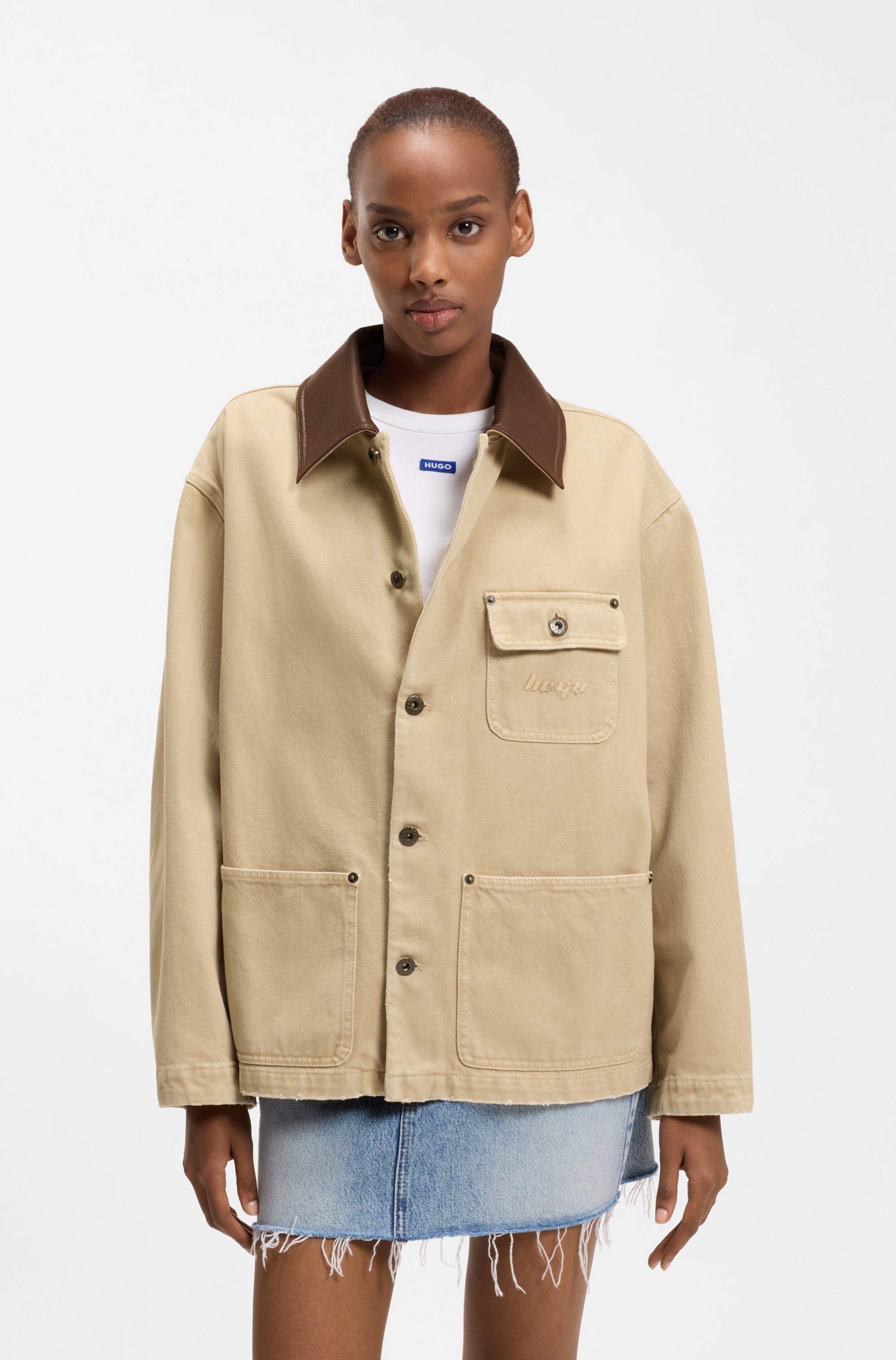 HUGO Blue Hemdjacke Flimane mit Kontrastkragen, oversize
