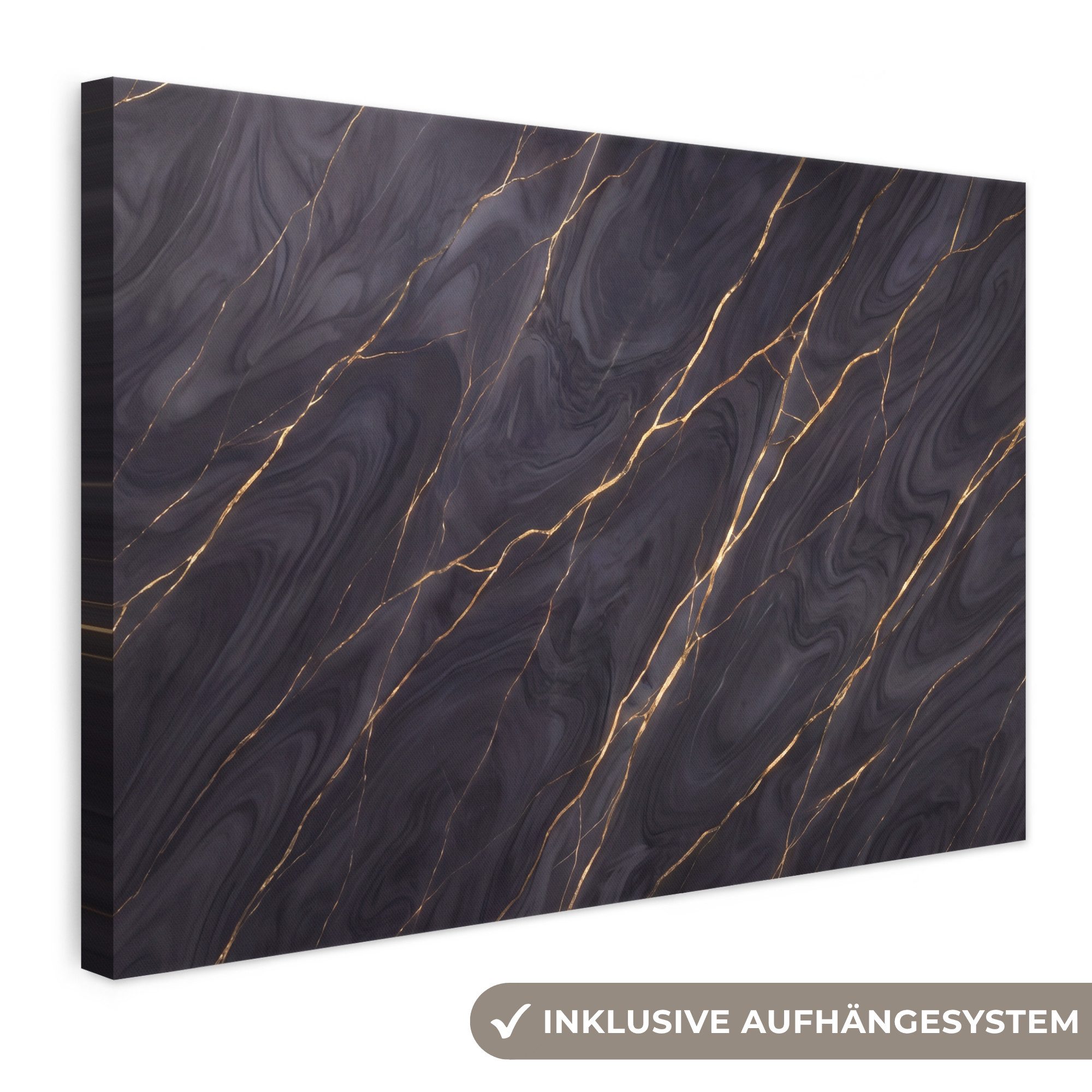 OneMillionCanvasses® Leinwandbild Marmor – Goldadern – Abstrakt – Modern – Schwarz, Fotodruck (1 St), Leinwand Bilder Klein, Wand Dekoration Aesthetic 30x20 cm