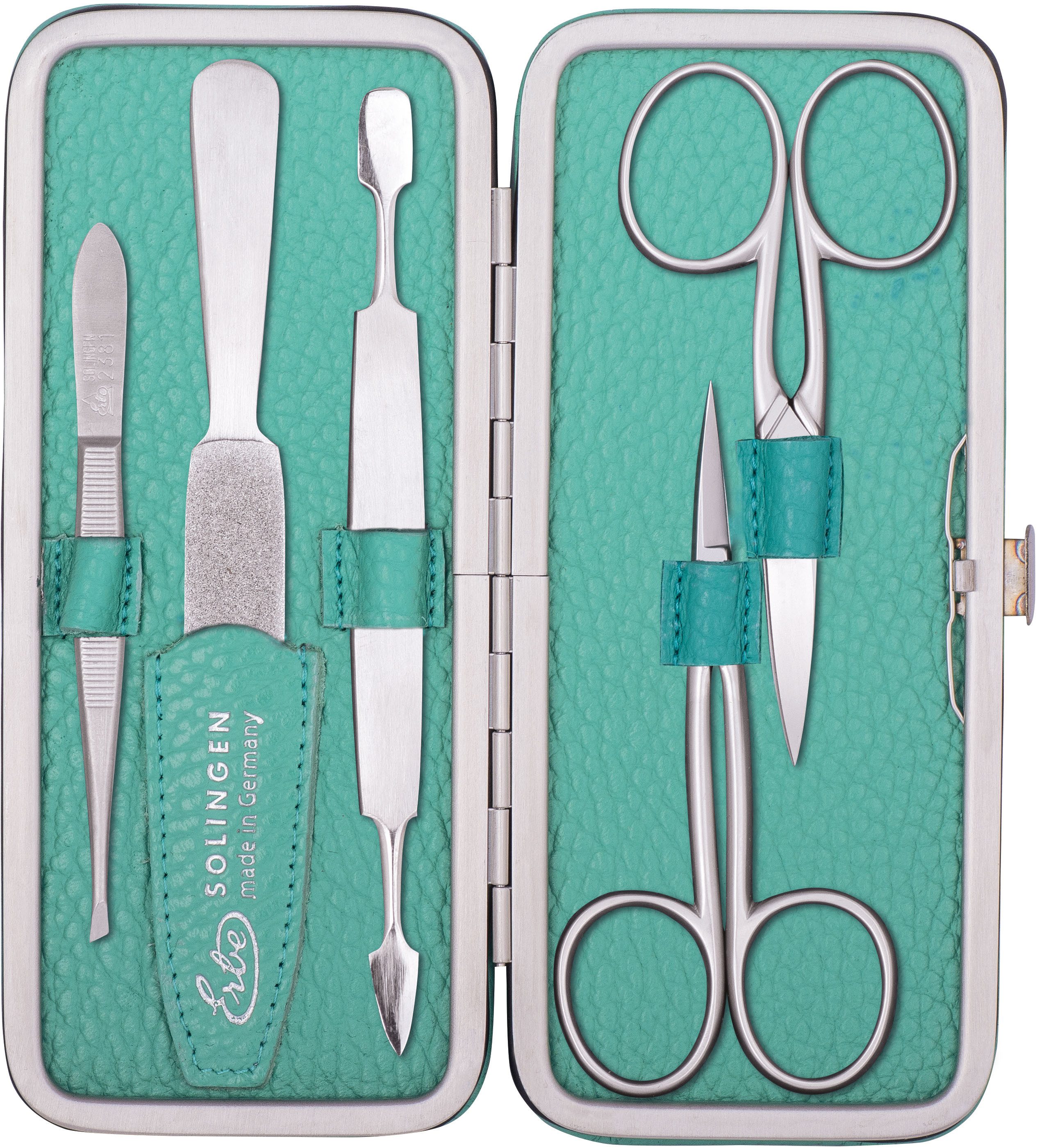 ERBE Maniküre-Etui ERBE Maniküre Set Bügel-Etui Serie "Piemont", schwarz, 5-tlg., Inox, 5 tlg., Echtleder, rostfreie Instrumente, Hergestellt in Solingen/Deutschland