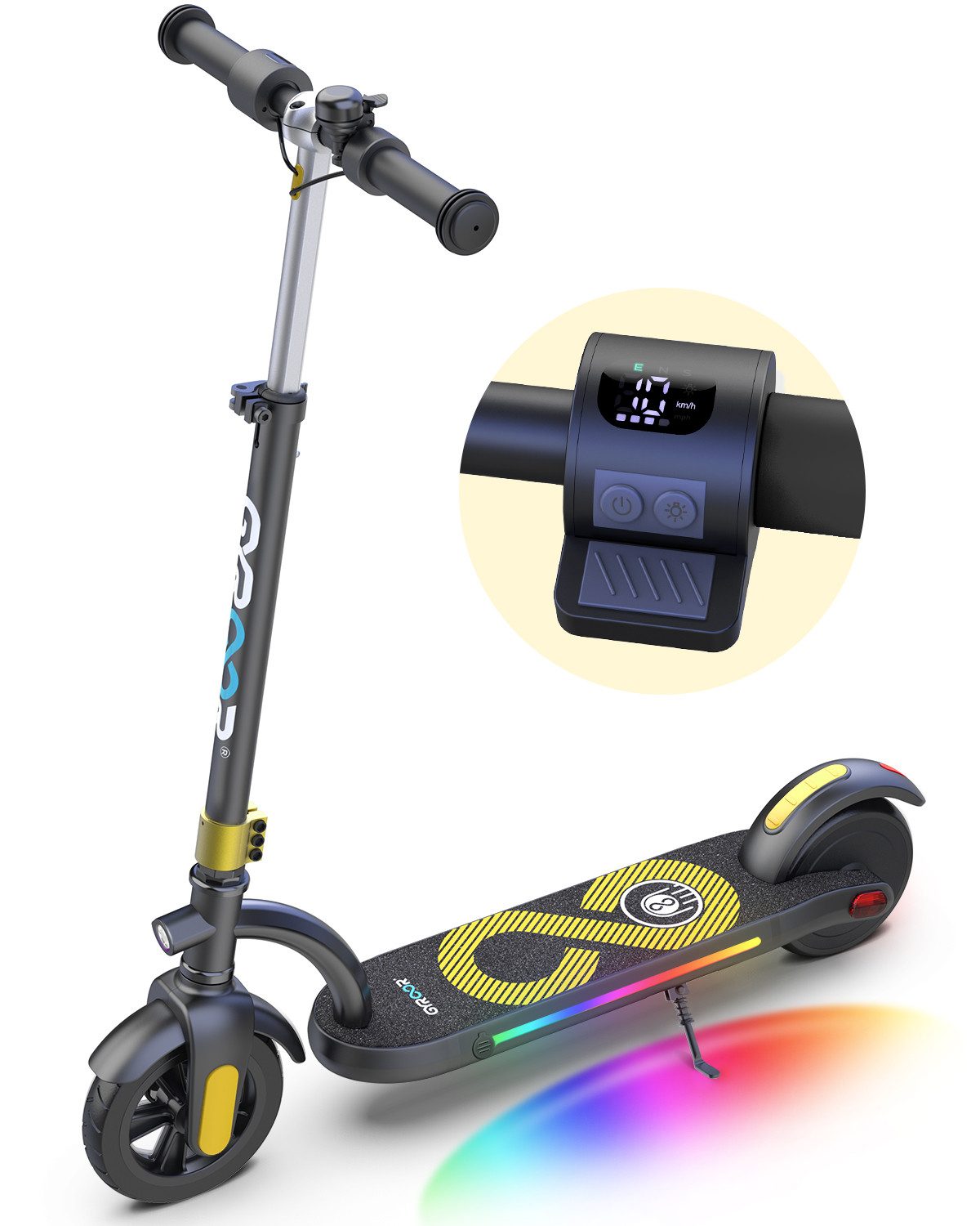 Gyroor Elektro-Kinderroller H40 Elektroroller für Kinder 8-12 Jahre, LED-Display, (1-tlg), 3 Stufen Höhenverstellung, elektrische Bremse/Rücktrittbremse