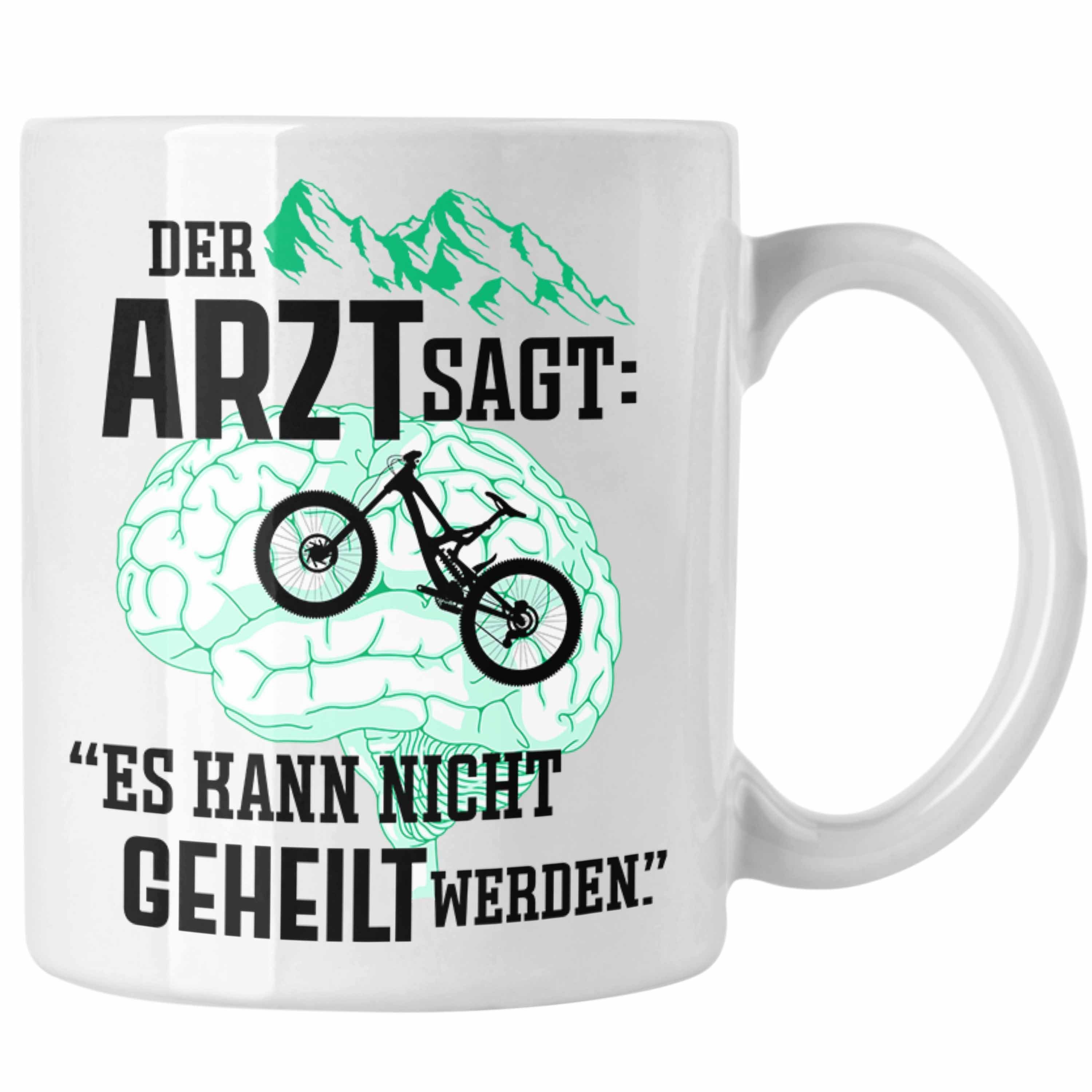 Trendation Tasse Trendation - Mountainbike Geschenke für Männer Tasse Geschenk Mountainbike-Fahrer Geschenkideen Weiss