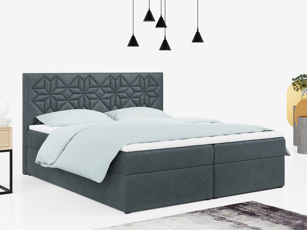 MKS MÖBEL Boxspringbett STELLE 1, Doppelbett mit Multipocket - Matratze - Modern Bett