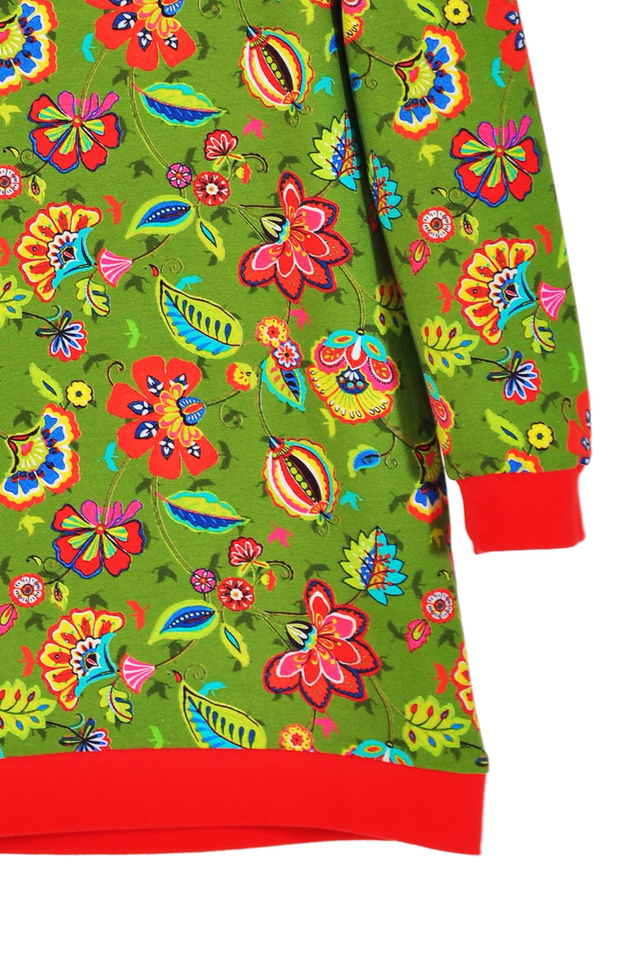 coolismo Sweatkleid oliv Blumen coole mit Sweatshirt Produktion europäische für Mädchen Kleid Motivdruck