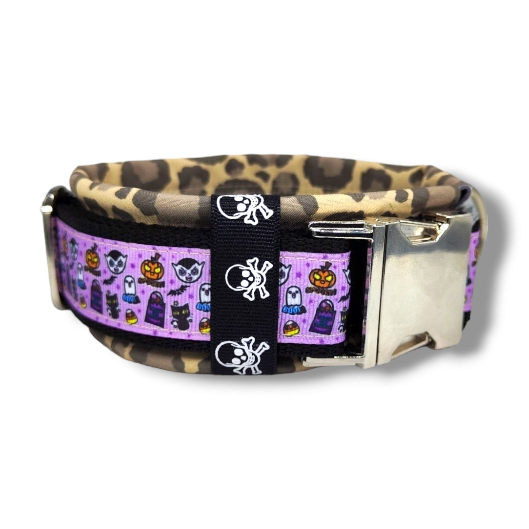 D by E Couture Hunde-Halsband "Halloween-Leo-Love III", gepolstert, verstellbar, 30mm breit, Handmade