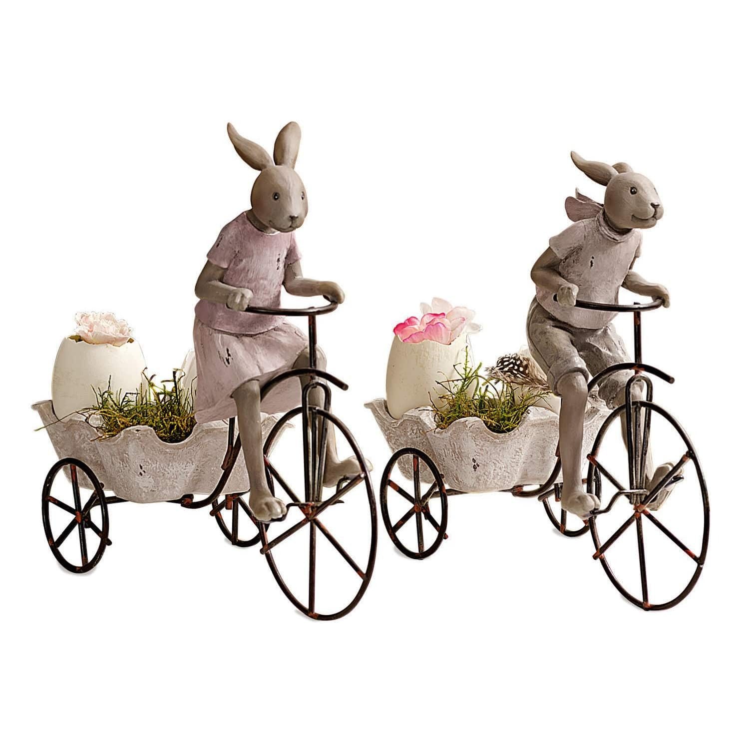 Mirabeau Osterfigur Hase 2er Set Racing Rabbits braun