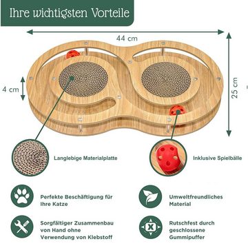 Pfotenolymp Tier-Aktivitätsspiel Interaktives Holz-Katzenspielzeug mit Kratzbrett, Holz Xlmodernholz