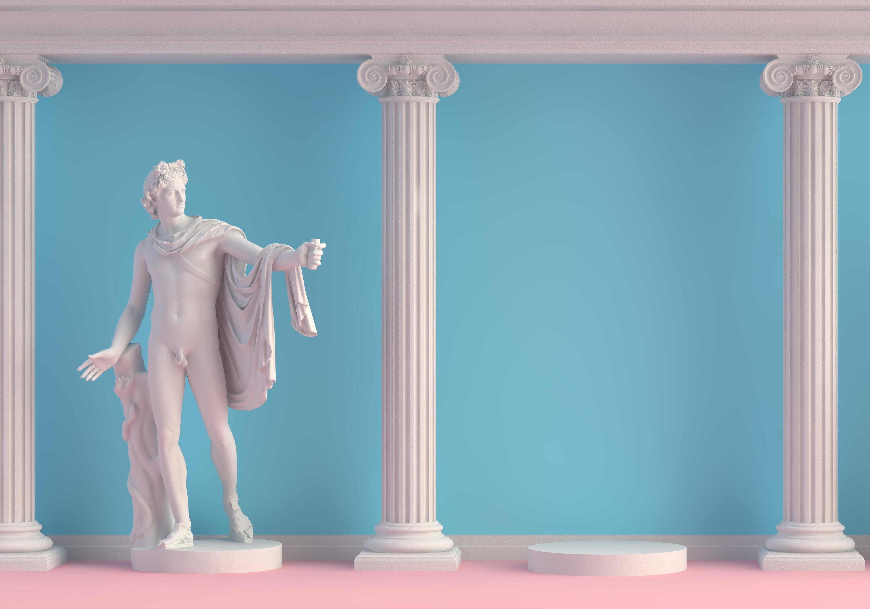 wandmotiv24 Fototapete Griechische Statue mit Säulen, glatt, Wandtapete,  Motivtapete, matt, Vliestapete