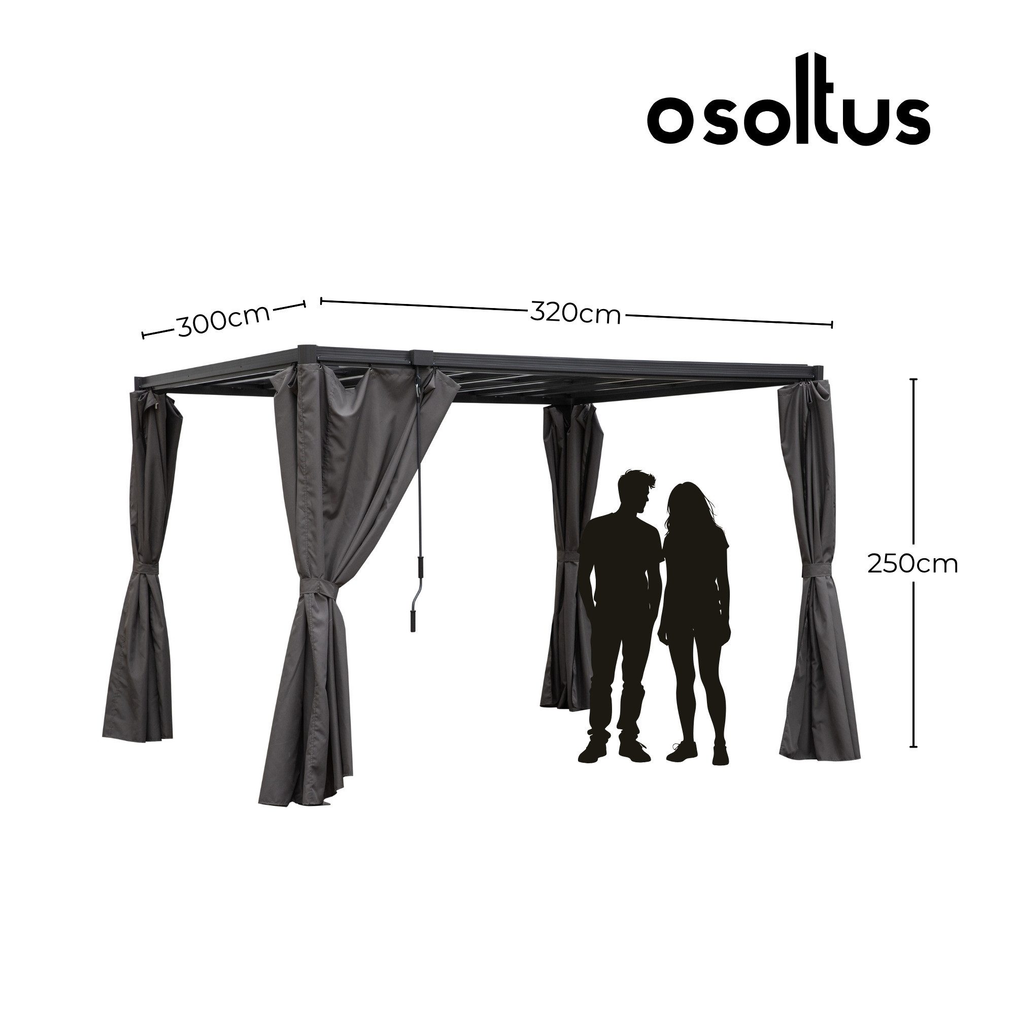 osoltus Terrassendach osoltus Lamellen-Pavillon Pergola Lamellendach 3 x 3,2 m mit Vorhang
