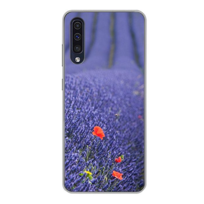 MuchoWow Handyhülle Lavendel - Mohn - Blumenwiese Handyhülle Samsung Galaxy A50 Smartphone-Bumper Print Handy