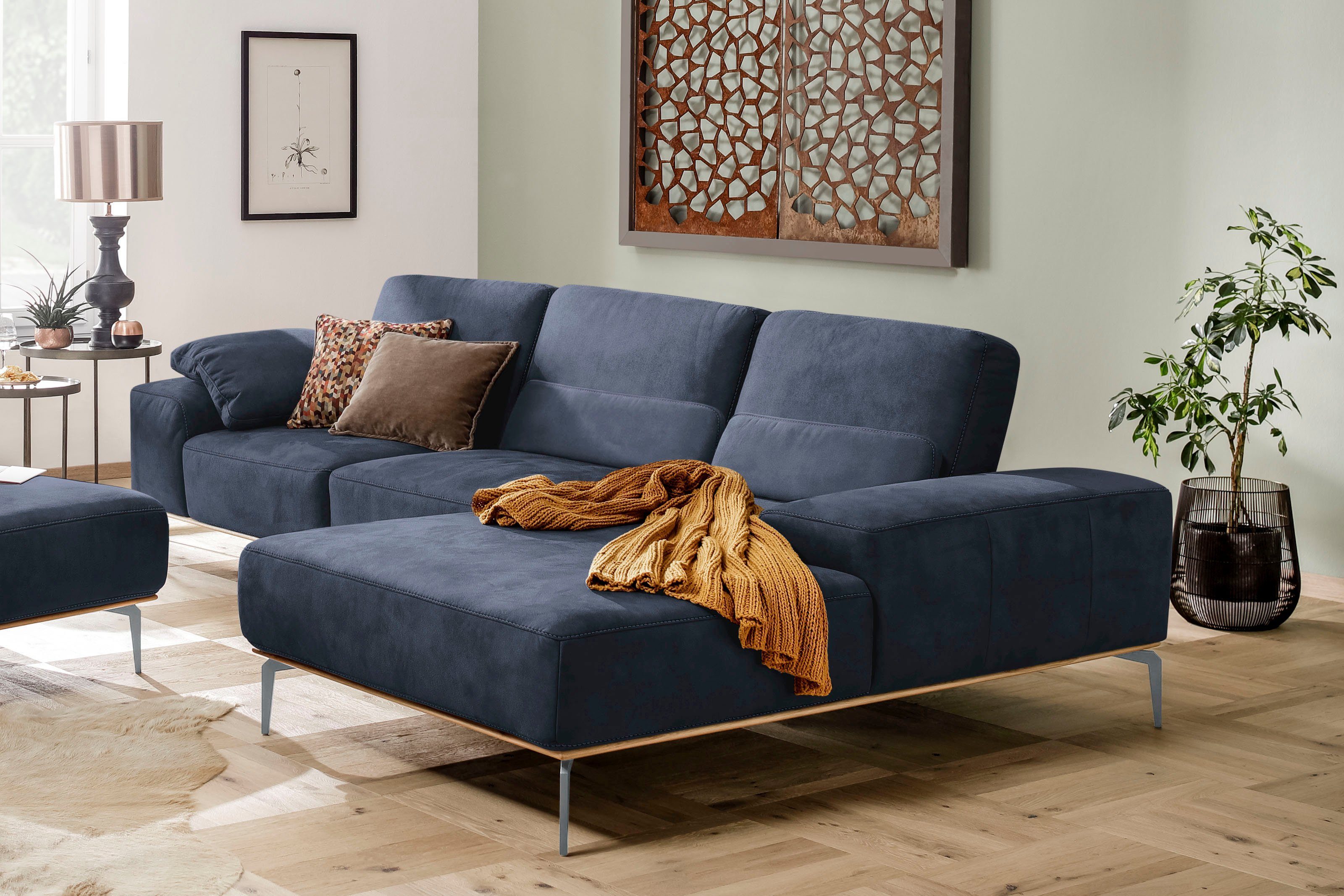 cm run, mit Silber 319 matt, Holzsockel, W.SCHILLIG Füße Breite elegantem Ecksofa in