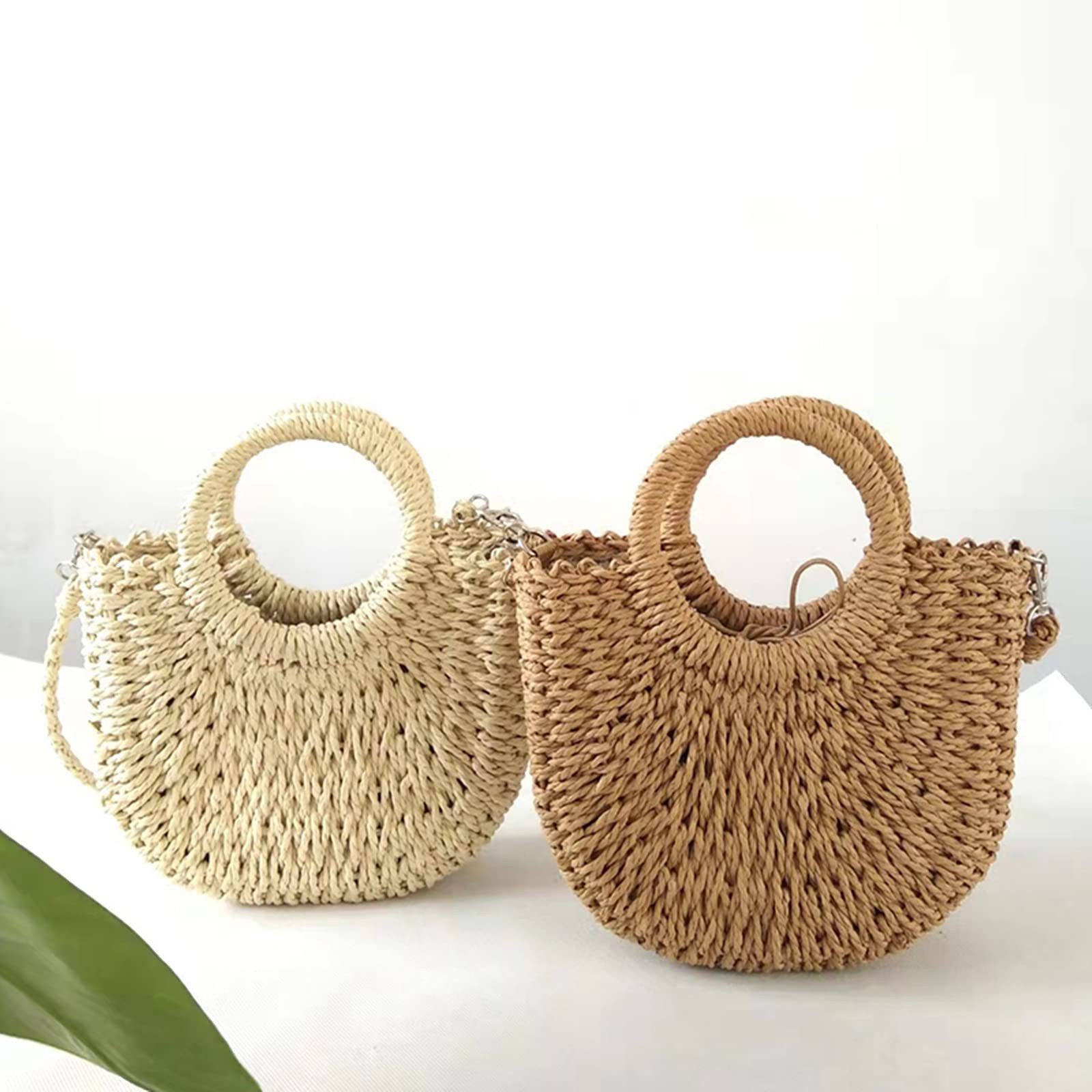 Zaewry Strandtasche Stroh-Strandtasche für Damen, Umhängetasche Boho-Geldbörse, süße gewebte Handtasche mit Henkel, Korbtasche