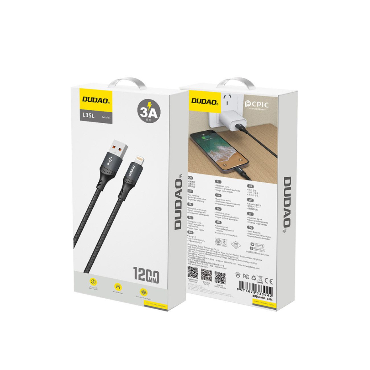 Dudao L3SL USB-Kabel, USB-A auf iPhone, Kompatibel mit iPhone (Kabel) (120 cm), Geflochtenes Schnellladekabel 30W, 1,2 m, USB-A, für iPhone