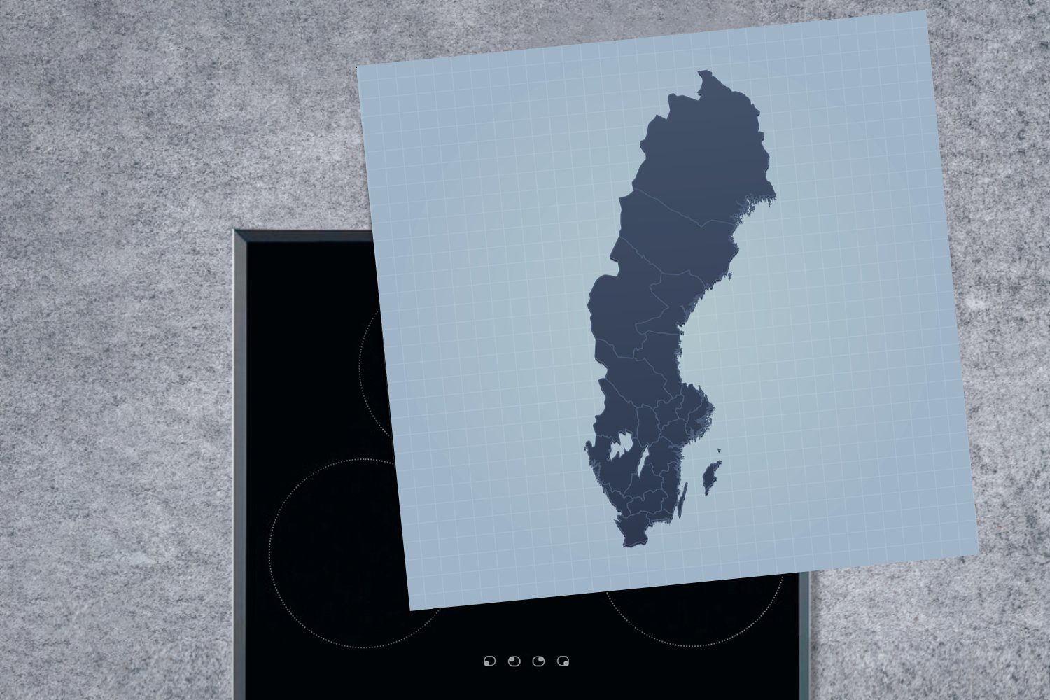 Schweden Arbeitsplatte küche von 78x78 Vinyl, cm, Illustration für in MuchoWow (1 tlg), Herdblende-/Abdeckplatte Ceranfeldabdeckung, Blau,