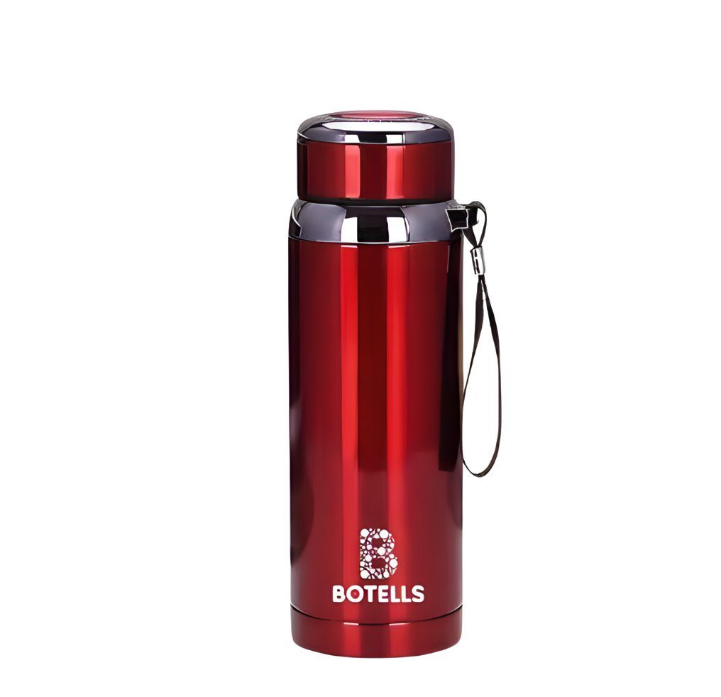 Botells Thermoflasche Thermo Kanne, Isoflasche Edelstahl 0,8 L Tee Kaffee Metallic-Design, lebensmittelechter Edelstahl, rostfrei, auslaufsicher, doppelwandig Rot