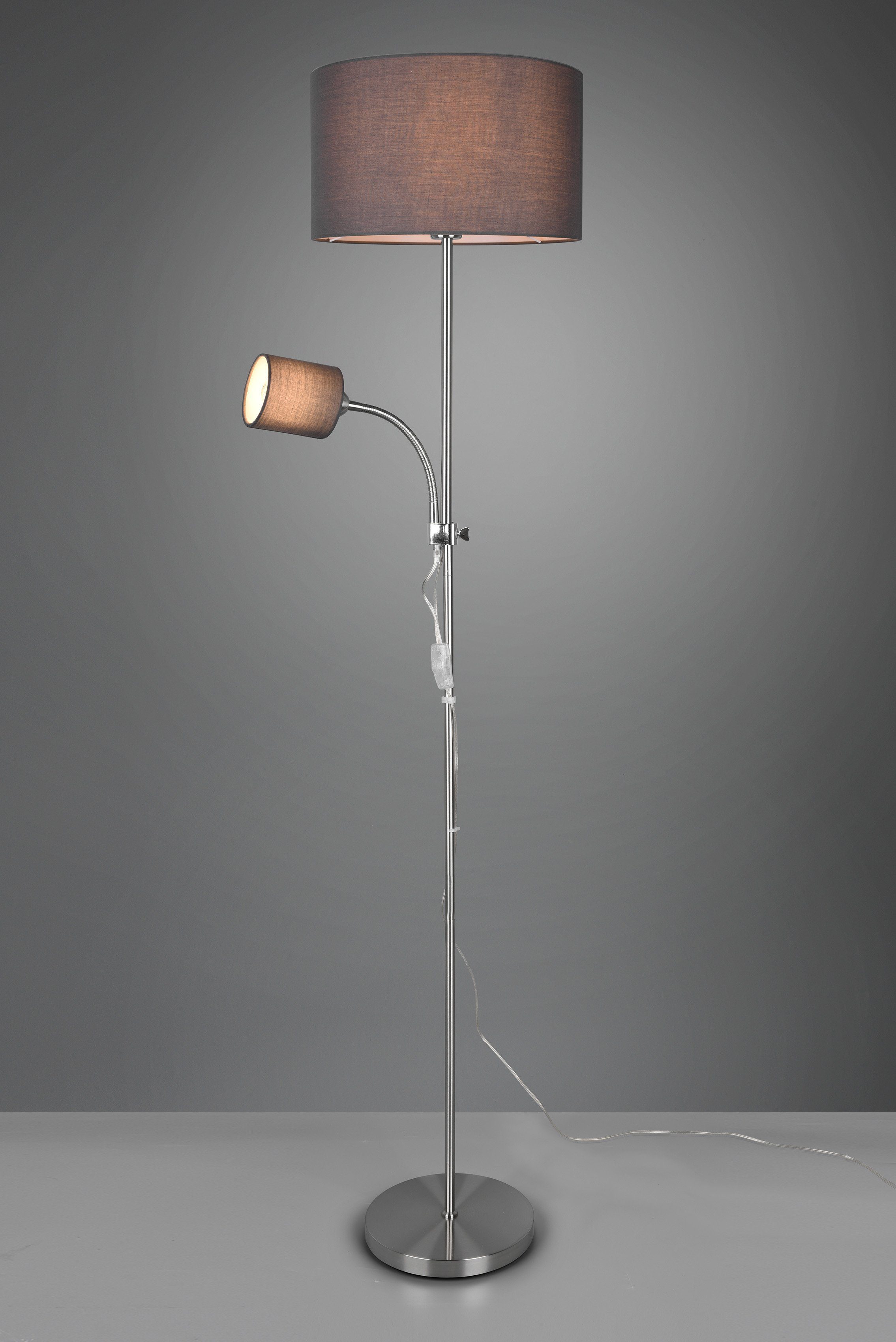 Reality Leuchten Stehlampe OWEN, Ein-/Ausschalter, ohne Leuchtmittel, Getrennt schaltbar, Lesearm flexibel, Höhe 160 cm
