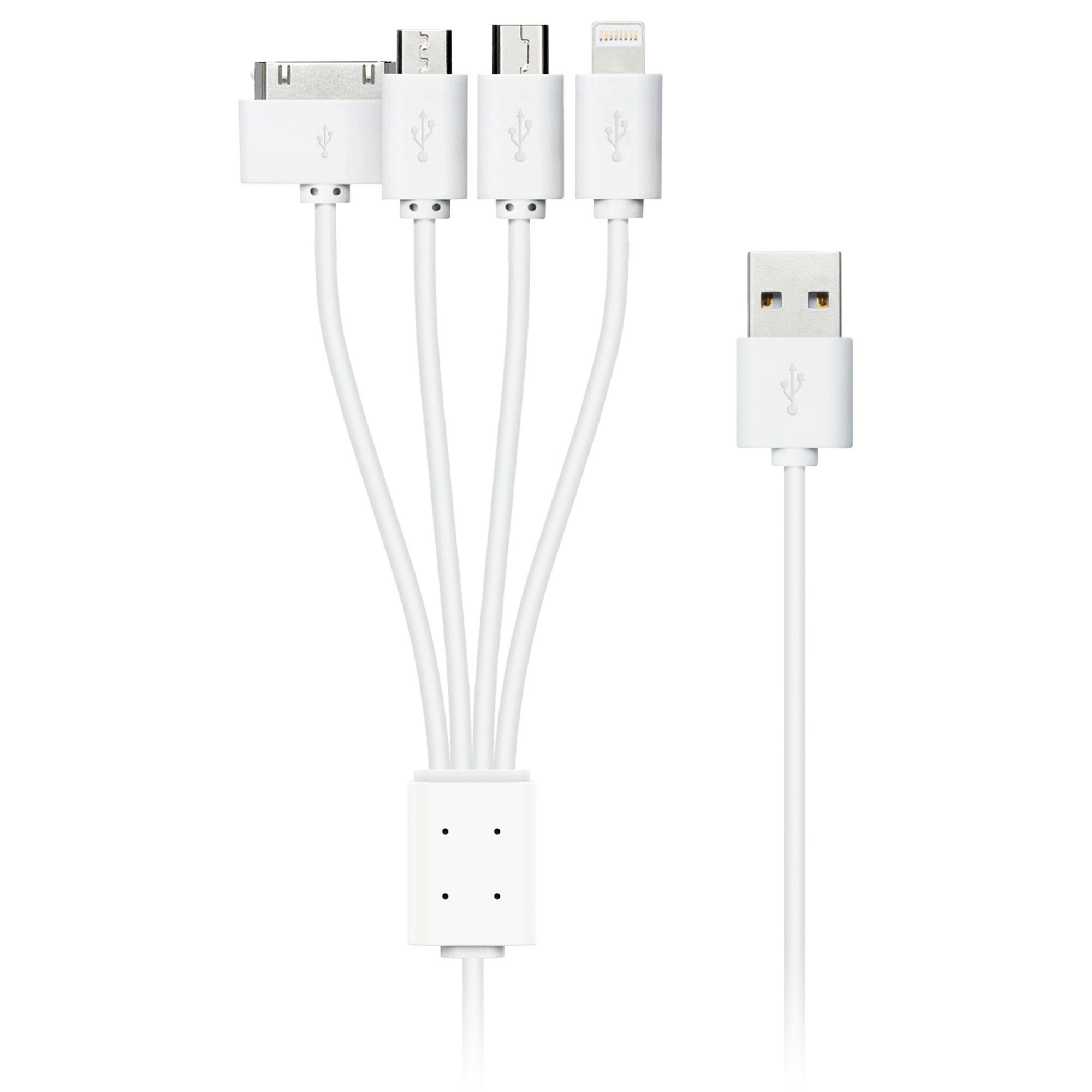 XLAYER Kabel Octopus 4-IN-1 Multi-USB-Ladekabel 0.38m White Smartphone-Kabel, Ligtning, Micro-USB, Mini-USB, Apple 30 Pin, Ligtning, Micro-USB, Mini-USB, Apple 30 Pin (38.00 cm)