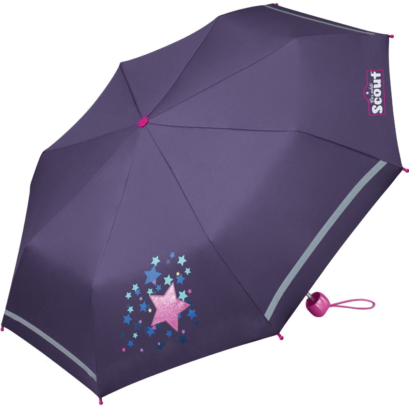 Scout Taschenregenschirm Mini Kinderschirm Basic reflektierend bedruckt,  leicht