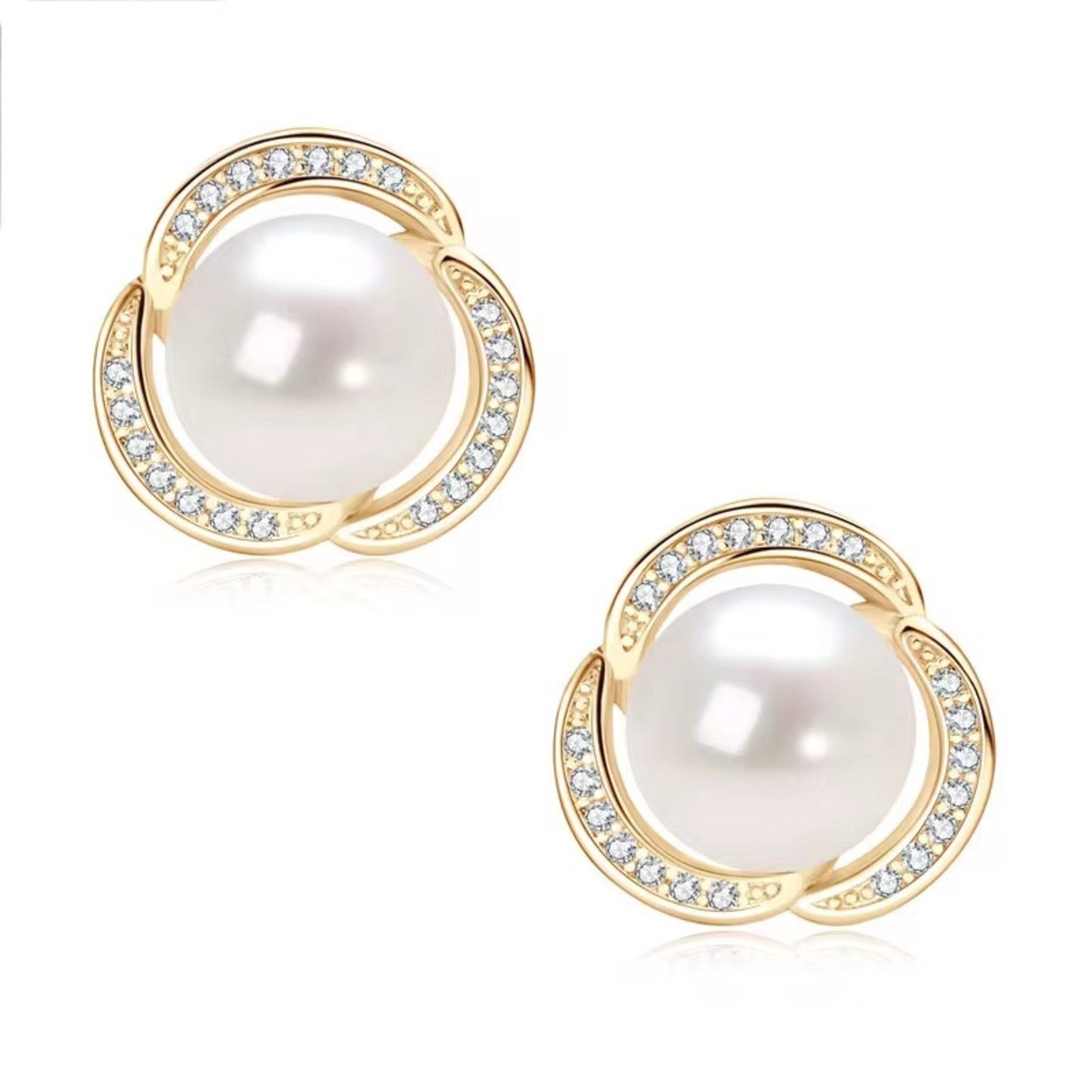 ROUGEMONT Perlenohrringe Funkelnde Perlen Ohrstecker Süßwasserperle 8mm 925 Sterling Silber, Süßwasser Zuchtperle 8mm