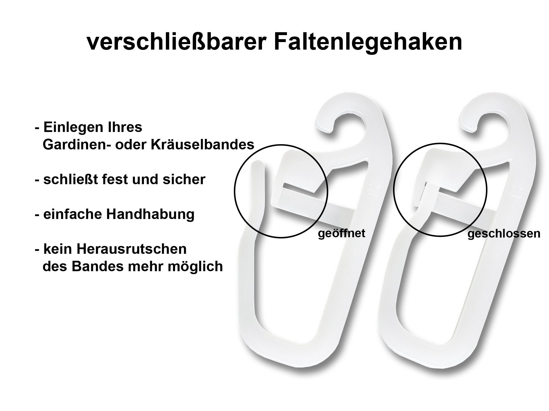 dekondo Gardinenhaken Faltenhaken, Faltenlegehaken, Überklipshaken, zur Befestigung Ihrer Gardinen an Ringen oder Ösen mit max. 3 mm Durchmesser, (100-St), mit  – Bild 4 von 5