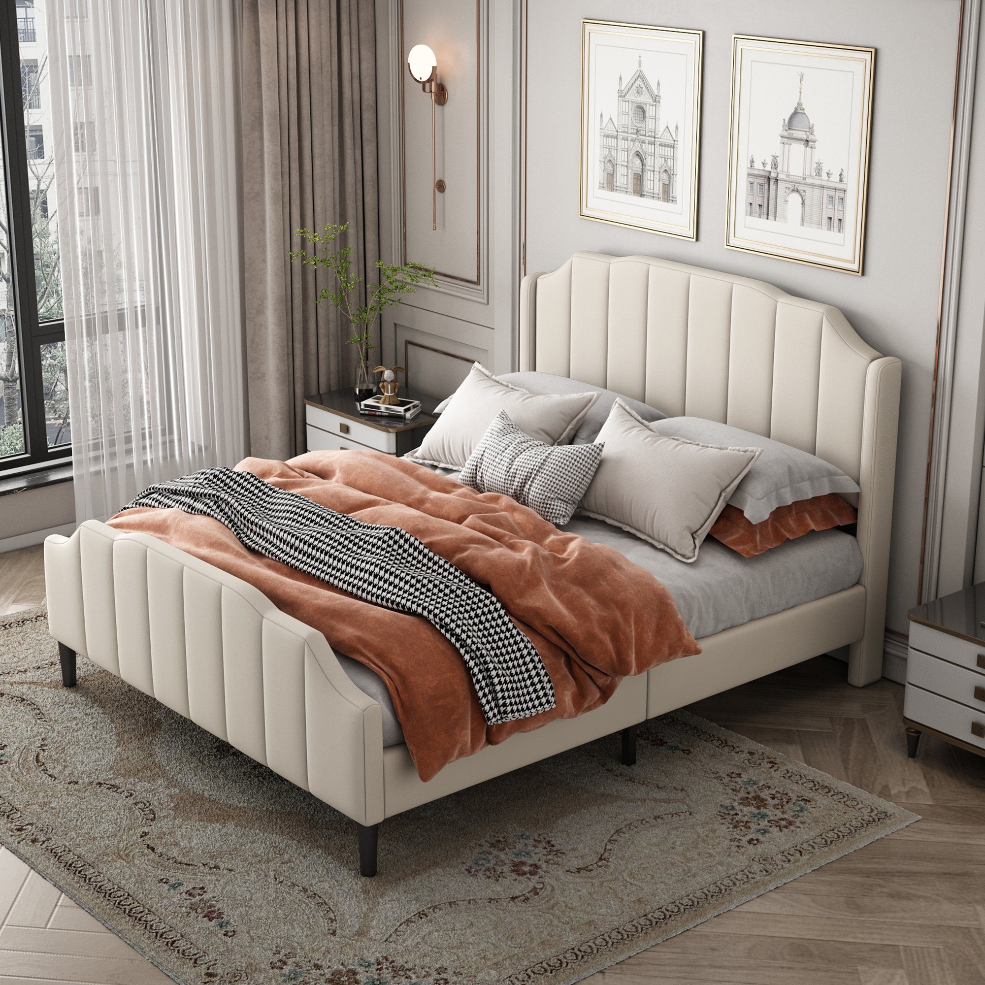 Polsterbett (Doppelbett 140 x 200 cm mit Kopfteil und Lattenrost), Jugendbett mit Gepolstertes Kopfteil, Bezug aus Samt