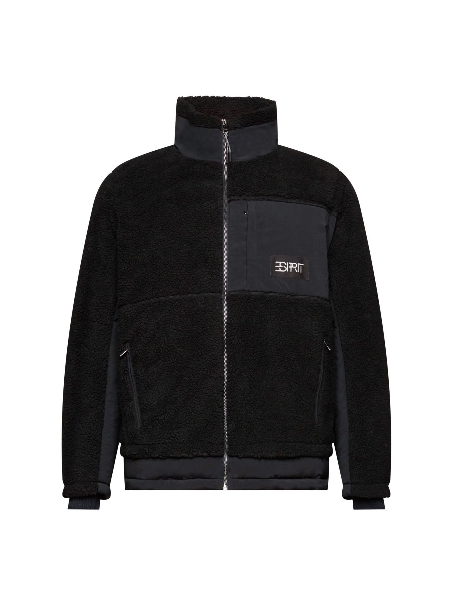 Esprit Fleecejacke Sherpa-Jacke in abgenähtem Design BLACK
