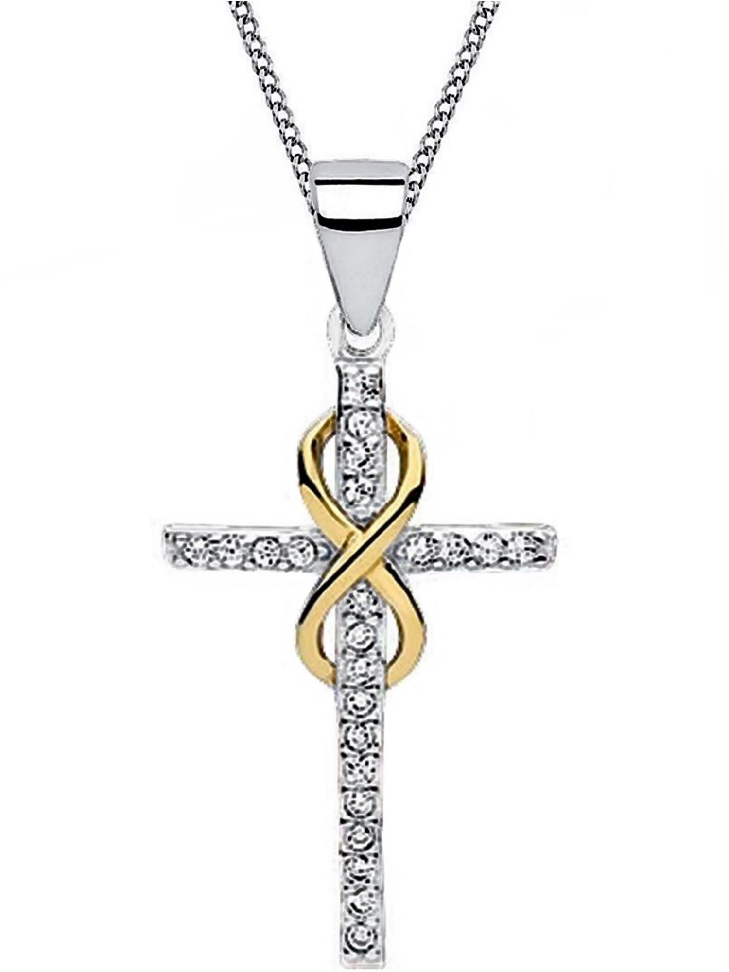Goldene Hufeisen Kette und Anhänger Set Kreuz Unendlichkeit Anhänger mit Kette 925 Silber Rhodiniert Damen (2-tlg, inkl. Etui), 18k Gelbgold vergoldet