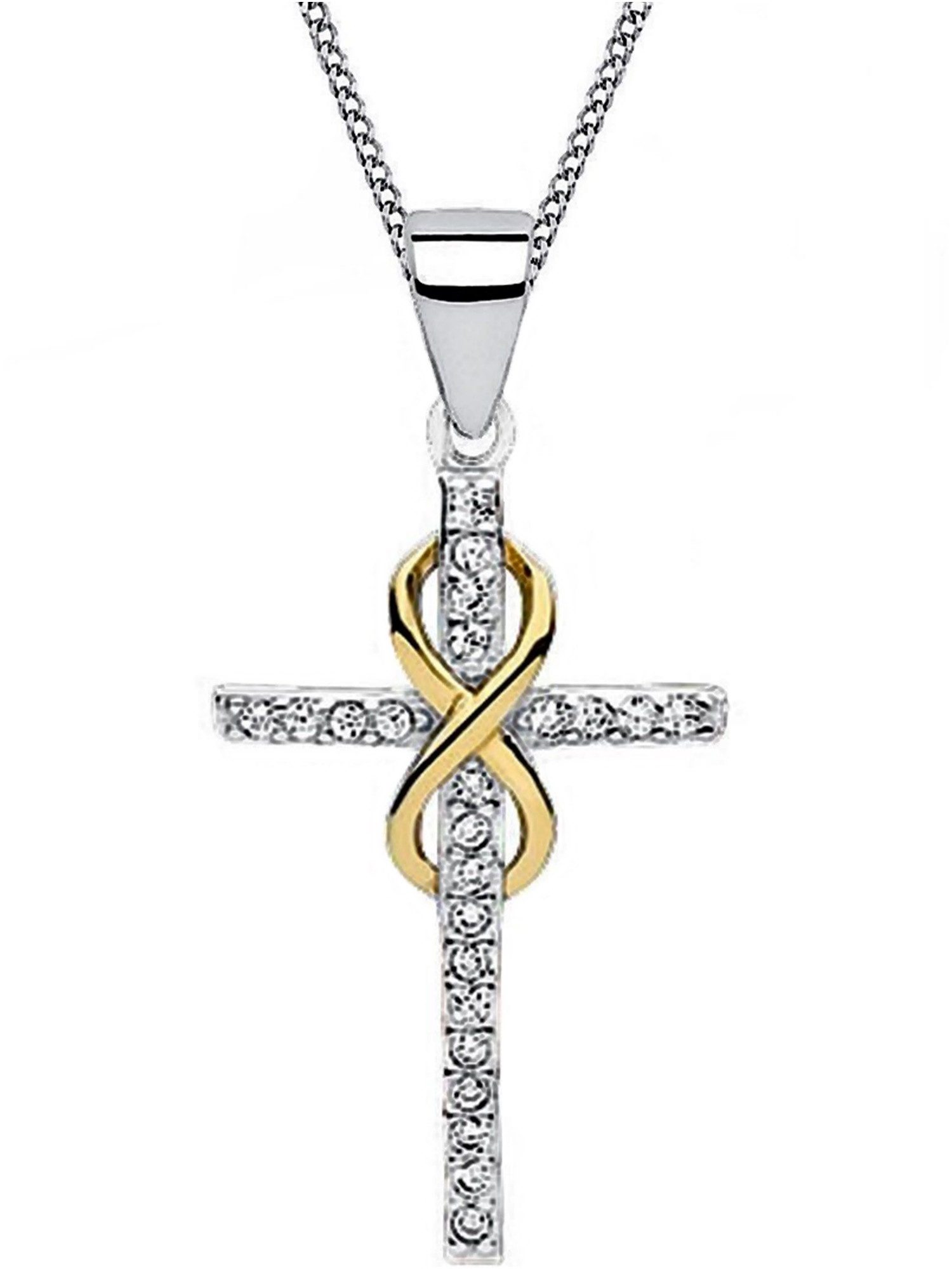 Goldene Hufeisen Kette und Anhänger Set Kreuz Unendlichkeit Anhänger mit Kette 925 Silber Rhodiniert Damen (2-tlg, inkl. Etui), Rhodiniert