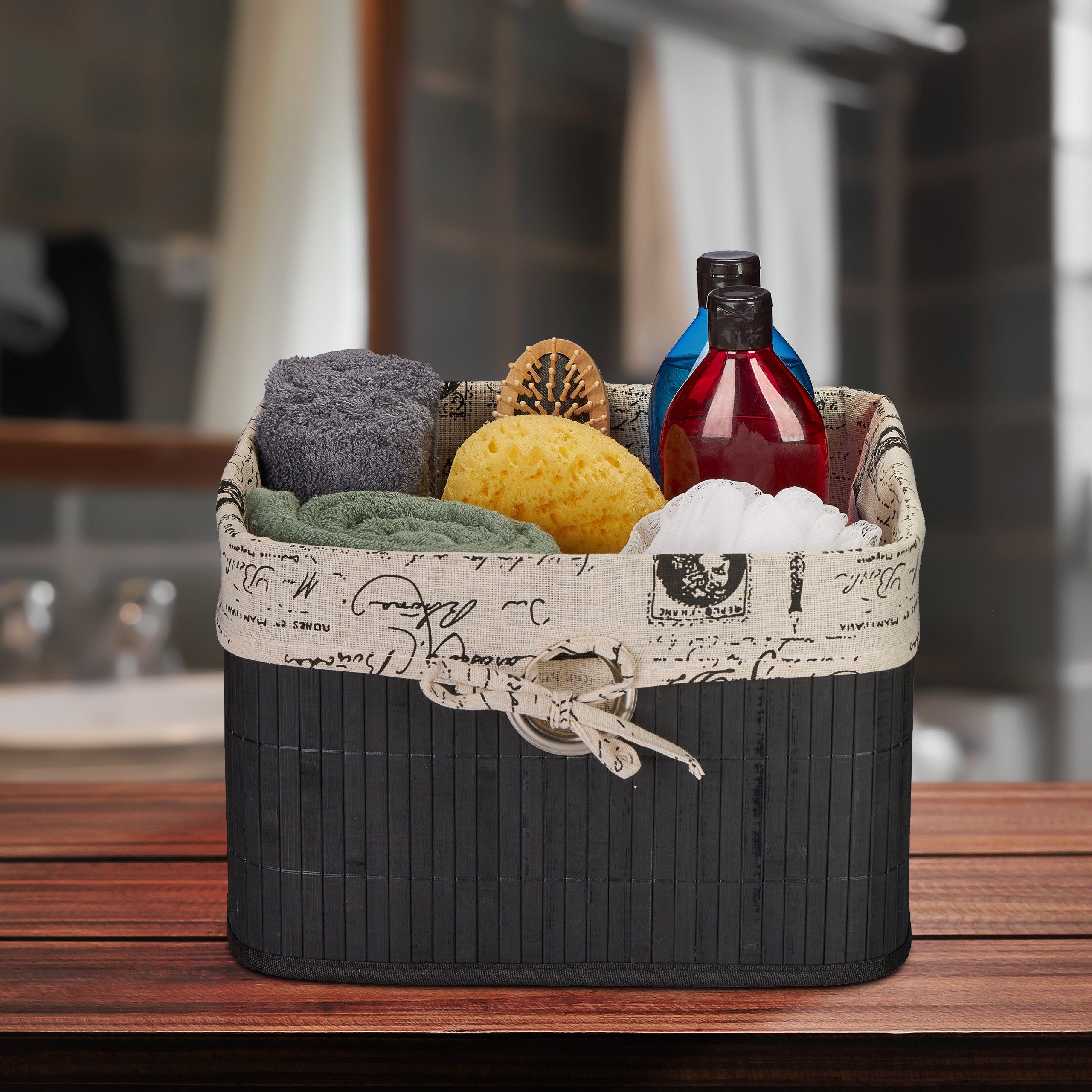 relaxdays Regalkorb Schwarzer Aufbewahrungskorb Bambus günstig online kaufen